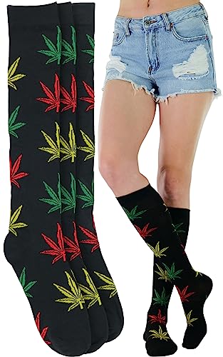 3 Pack: Black W/ Rasta Colored Leaves