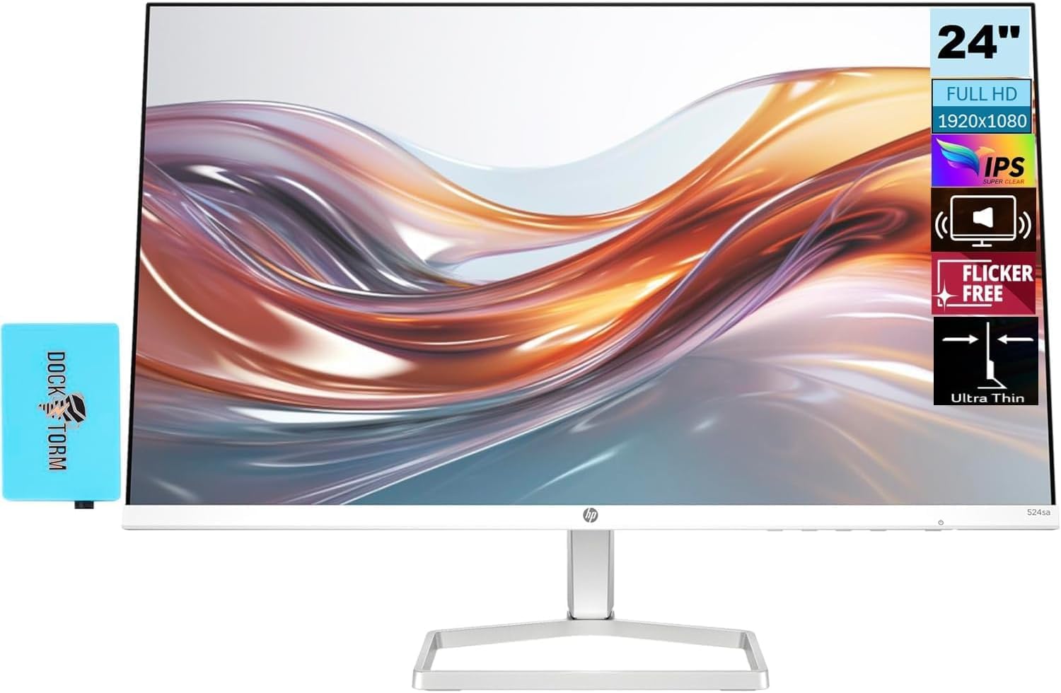 HP Series 5 524sa 24-inch IPS FHD Monitor with Built-in Speakers - 94C36AA#ABA (2025 Model) | Anti-Glare 300 Nits Display, Flicker-Free, HDMI & USB Hub | White/Silver Design | Perfect for Home Office, Gaming & Multimedia