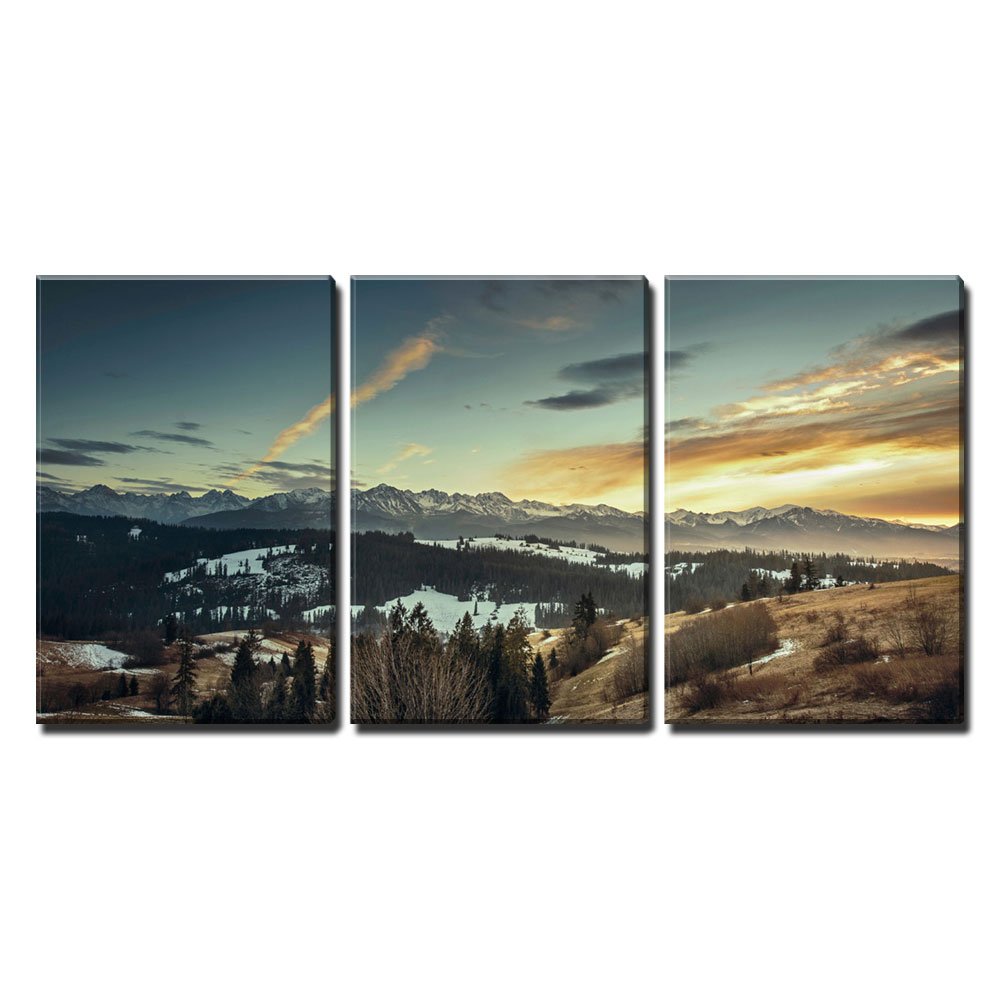 wall26 - 3 Piece Canvas Wall Art Set - Snowy Mountain Sunset Landscape Painting - Stretched & Framed Modern Home Decor (24