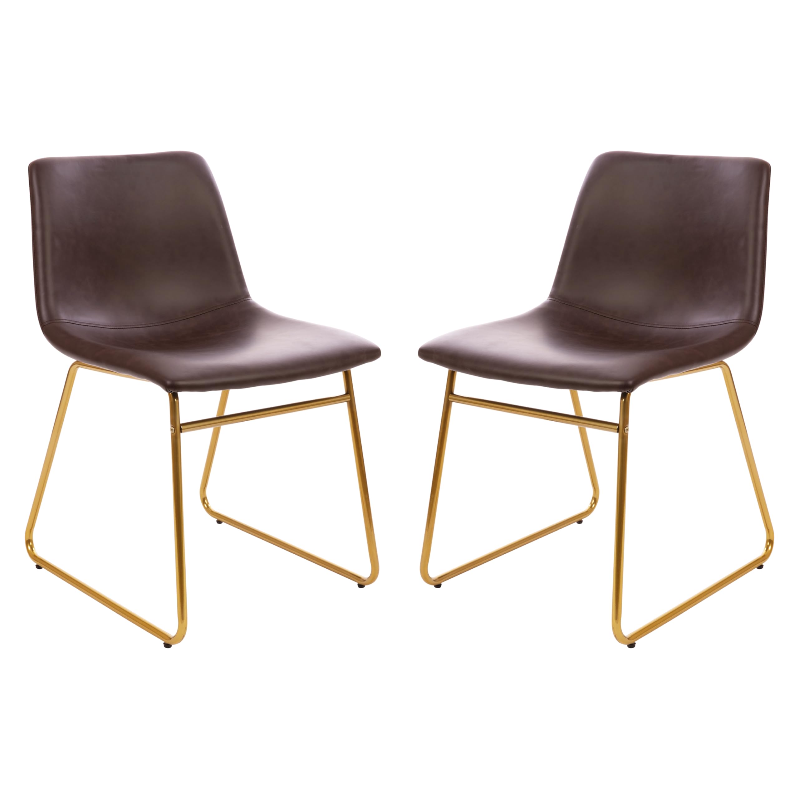 EMMA + OLIVER 18 Inch Indoor Dining Chairs Set of 2 - Dark Brown LeatherSoft Upholstery with Gold Metal Frame - Modern Kitchen & Breakfast Nook Seating