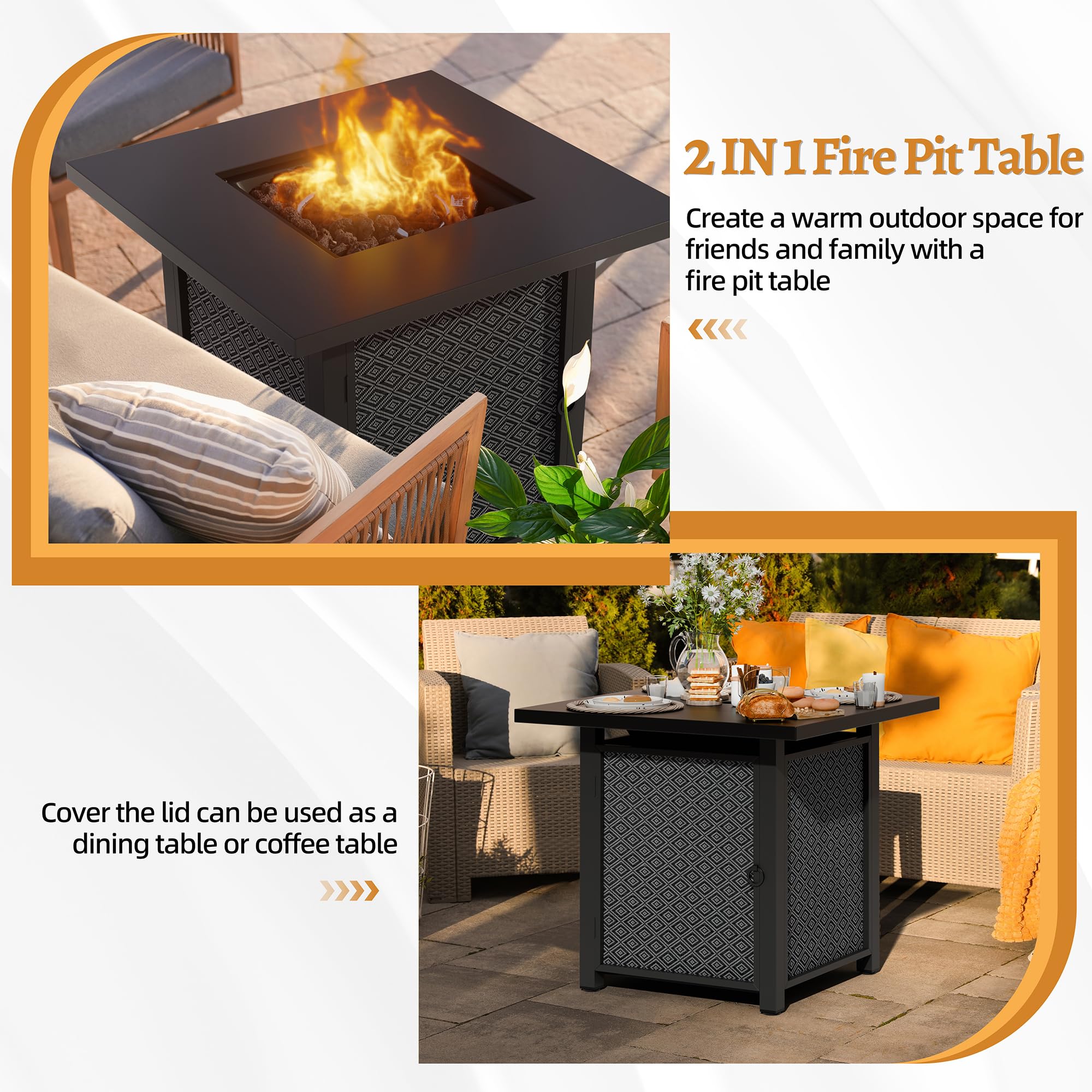 30 Inch Outdoor Propane Fire Pit Table with Removable Lid & Lava Rocks - 40,000 BTU Waterproof Cover - Durable Metal Frame - Perfect for Patio, Garden, Backyard & Camping (Grey)
