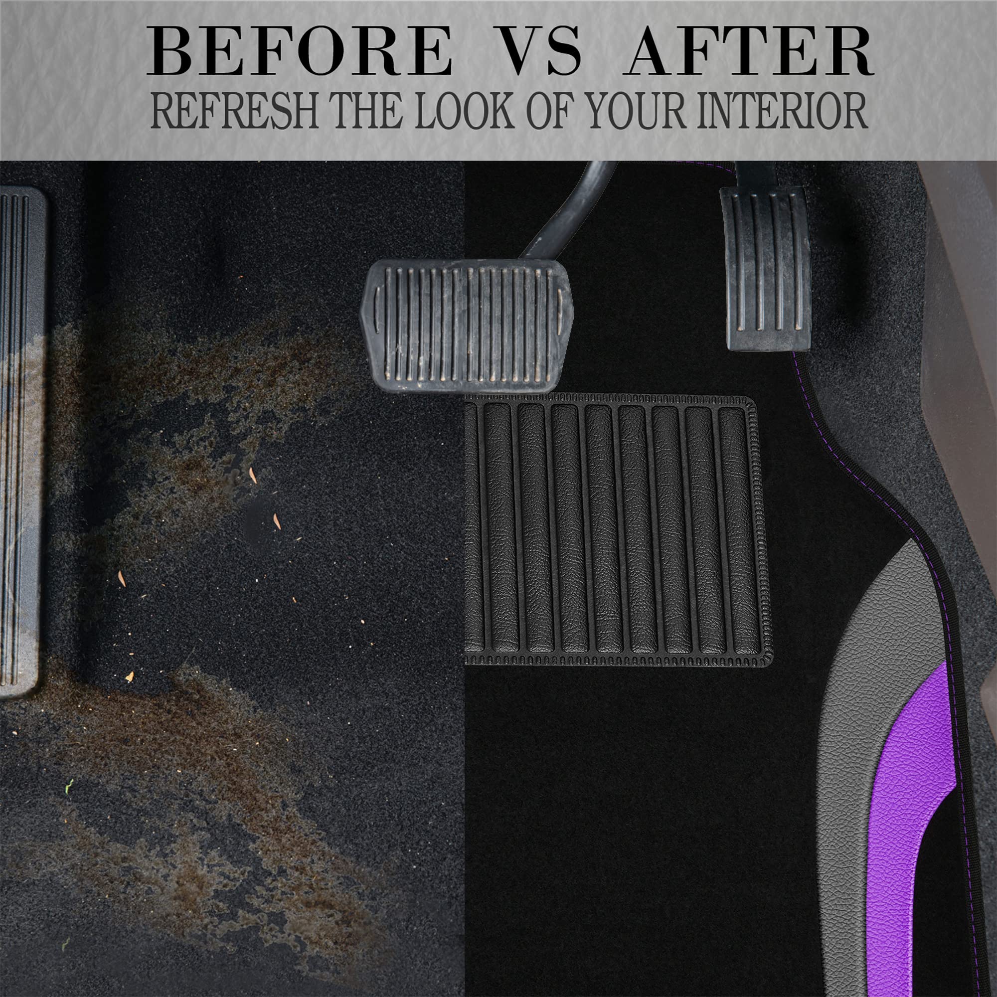 Premium CAR PASS Leather Sporty Car Floor Mats - Universal Waterproof Automotive Floor Liners for Sedans, SUVs, Trucks & Vans (Set of 4, Black/Purple) - All-Weather Protection & Luxury Interior Upgrade for Daily Commute, Road Trips & Off-Road Adventures