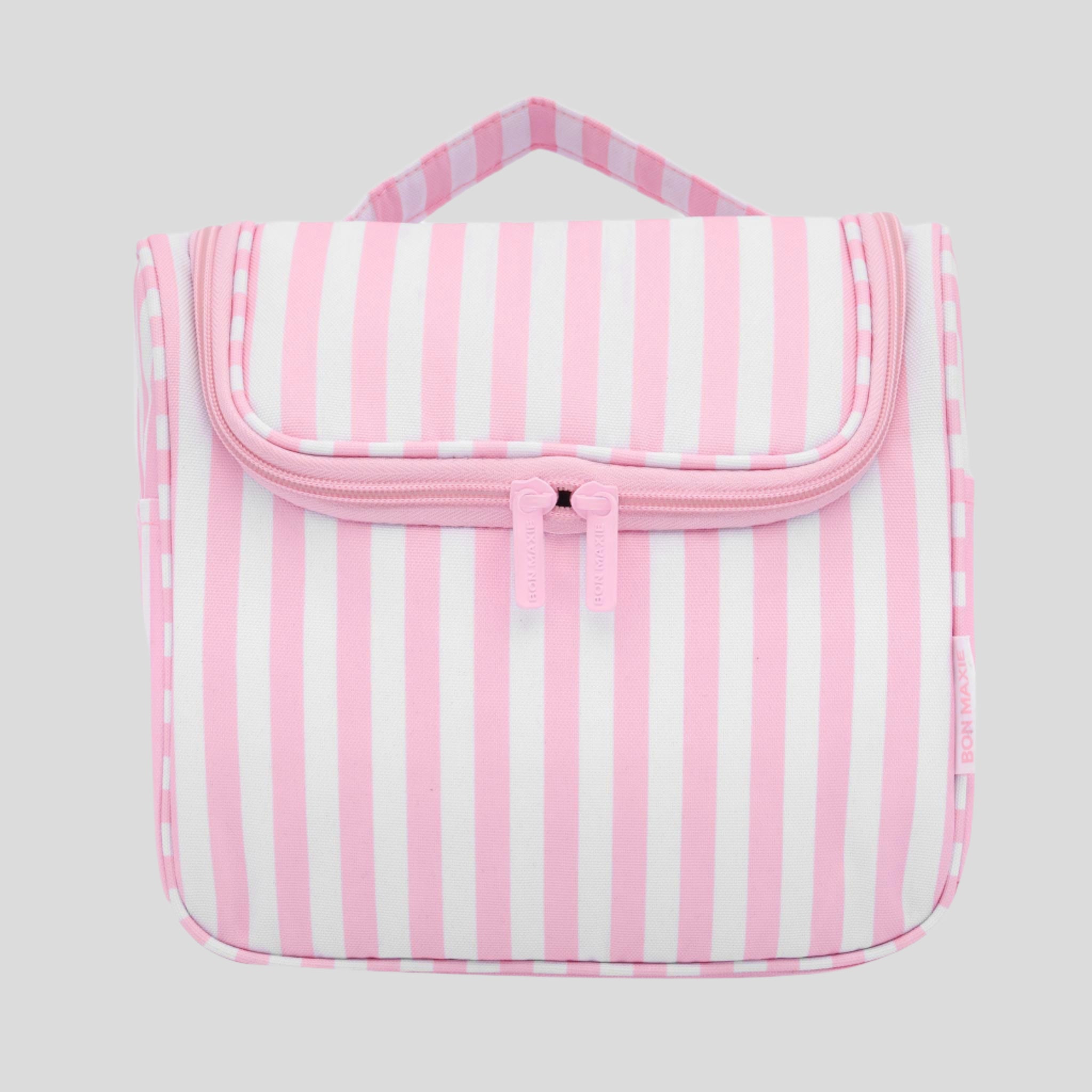 Bon Voyage Travel Toiletry Bag - Waterproof Hanging Cosmetic Organizer with Blush Stripe Design for Women | Perfect for Vacation, Gym & Business Trips
