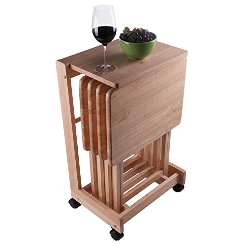 2-Piece Lacquered Wooden Snack Table Set - Foldable Rectangular Tray Tables for Snacks, Beverages, Books | Perfect for Living Room, Bedroom, Patio & Outdoor Use (Natural Wood)
