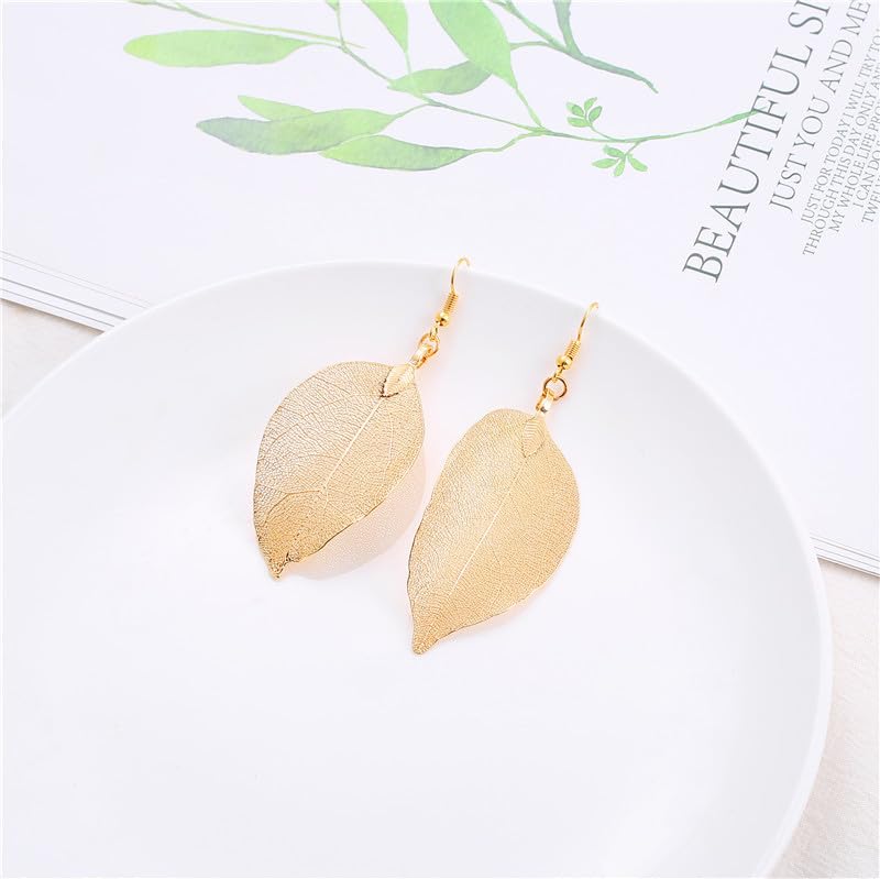 Elegant Light Filigree Long Leaf Earrings & Necklace Set with Swarovski Crystals - Diamond Accent Leaf Pendant Dangle Jewelry - Perfect Fashion Gift for Women & Girls - Ideal for Weddings, Parties & Special Occasions