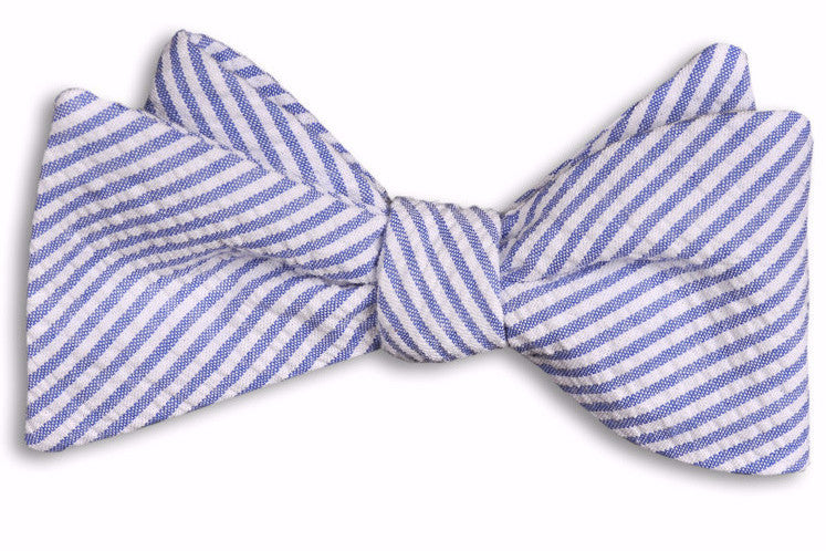 Classic Blue Seersucker Stripe Bow Tie for Men - Vintage Style Formal Accessory for Weddings, Prom & Business Events
