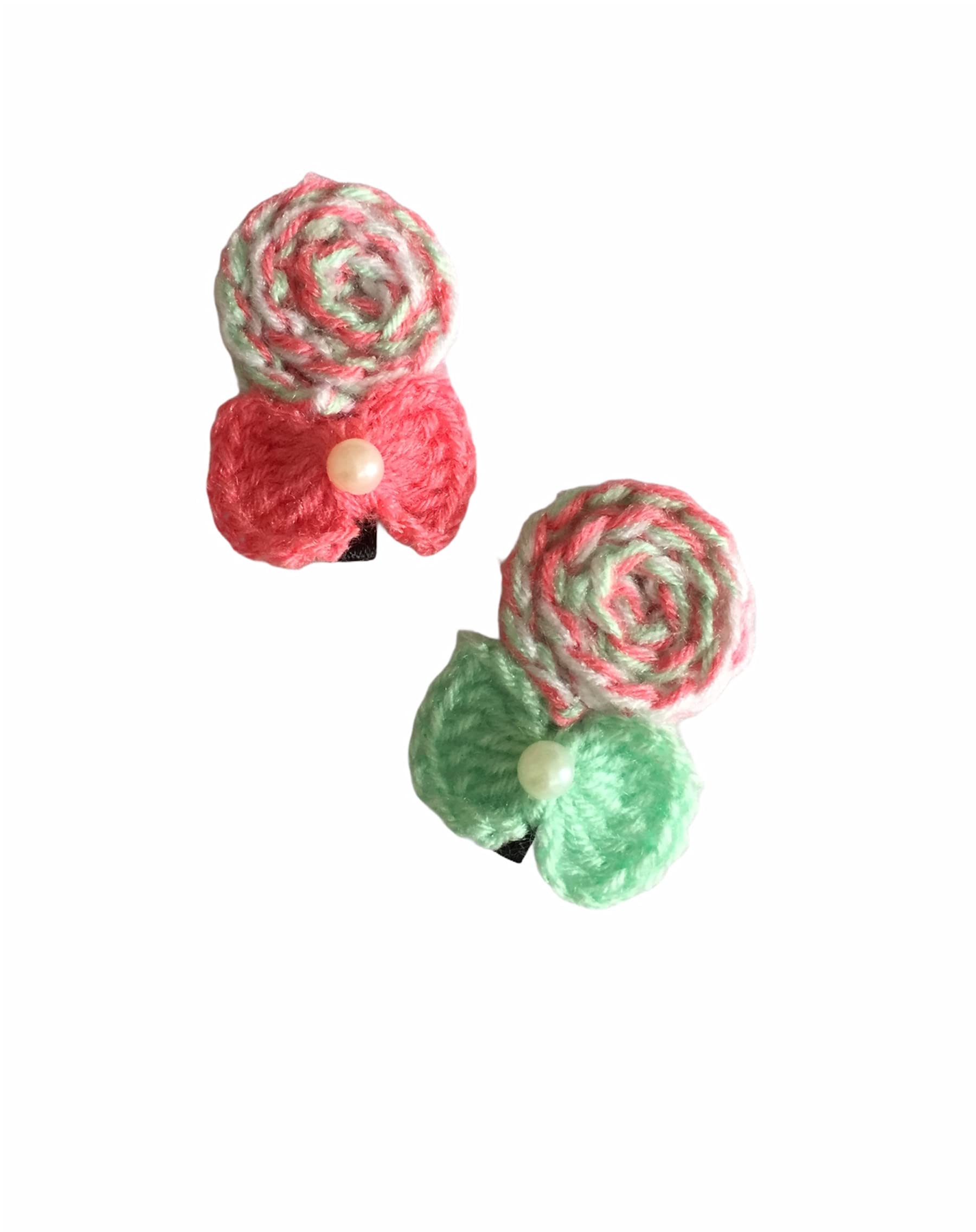 Handmade Crochet Peach and Green Candy Hair Clips for Girls - Pack of 2 | Cute Hair Accessories for Kids, Parties, and Everyday Wear