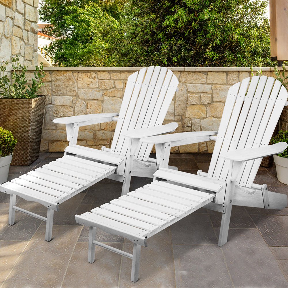 2-Piece Adirondack Outdoor Chairs Set - Foldable Wooden Patio Lounge Chairs for Backyard, Garden, Poolside & Beach Relaxation