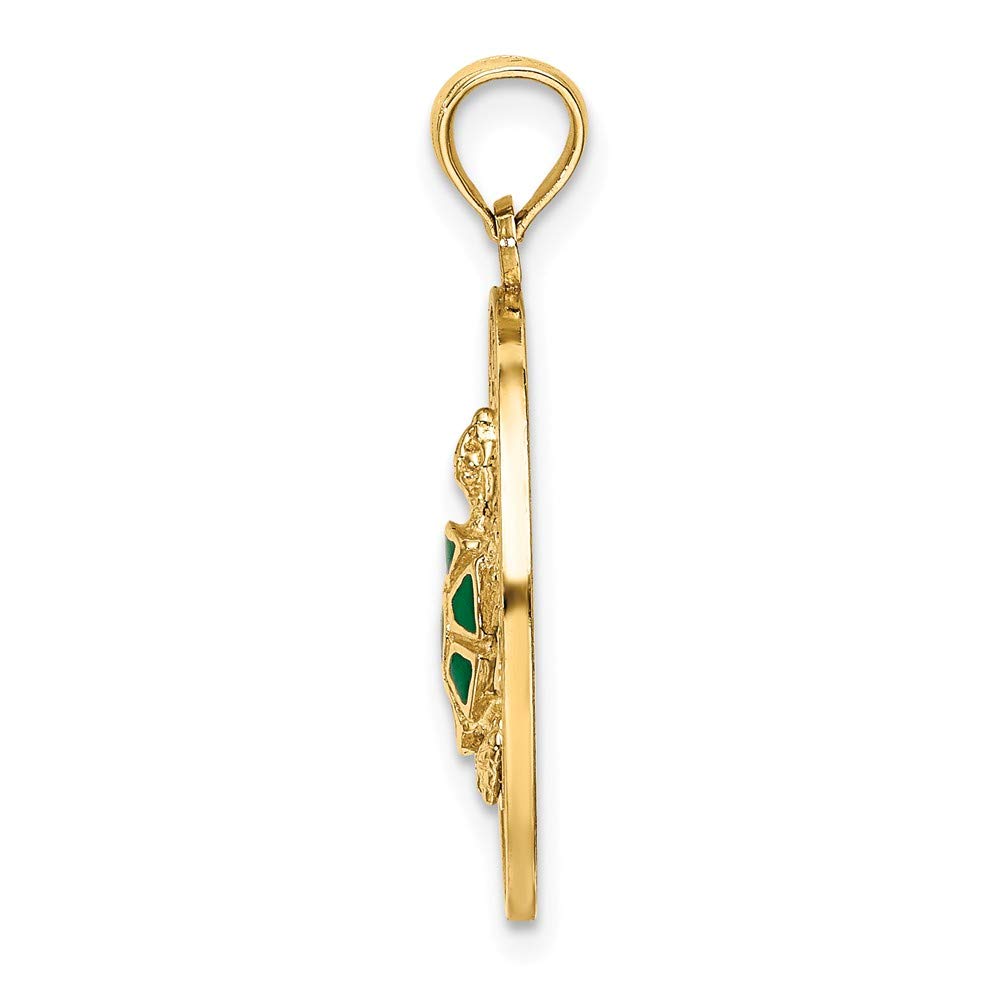14K Yellow Gold Turks and Caicos Round Frame Pendant with Enamel Conch Shell Center - Perfect for Beach Vacations, Island Getaways & Tropical Jewelry Collections
