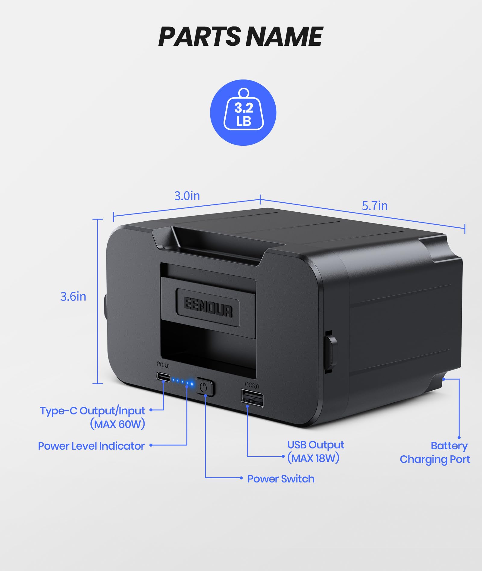 EENOUR DB01 171Wh/15600mAh Portable Power Bank - Compatible with D-Series Refrigerators | Backup Battery for Camping, RV Trips & Outdoor Adventures (Charger Not Included)