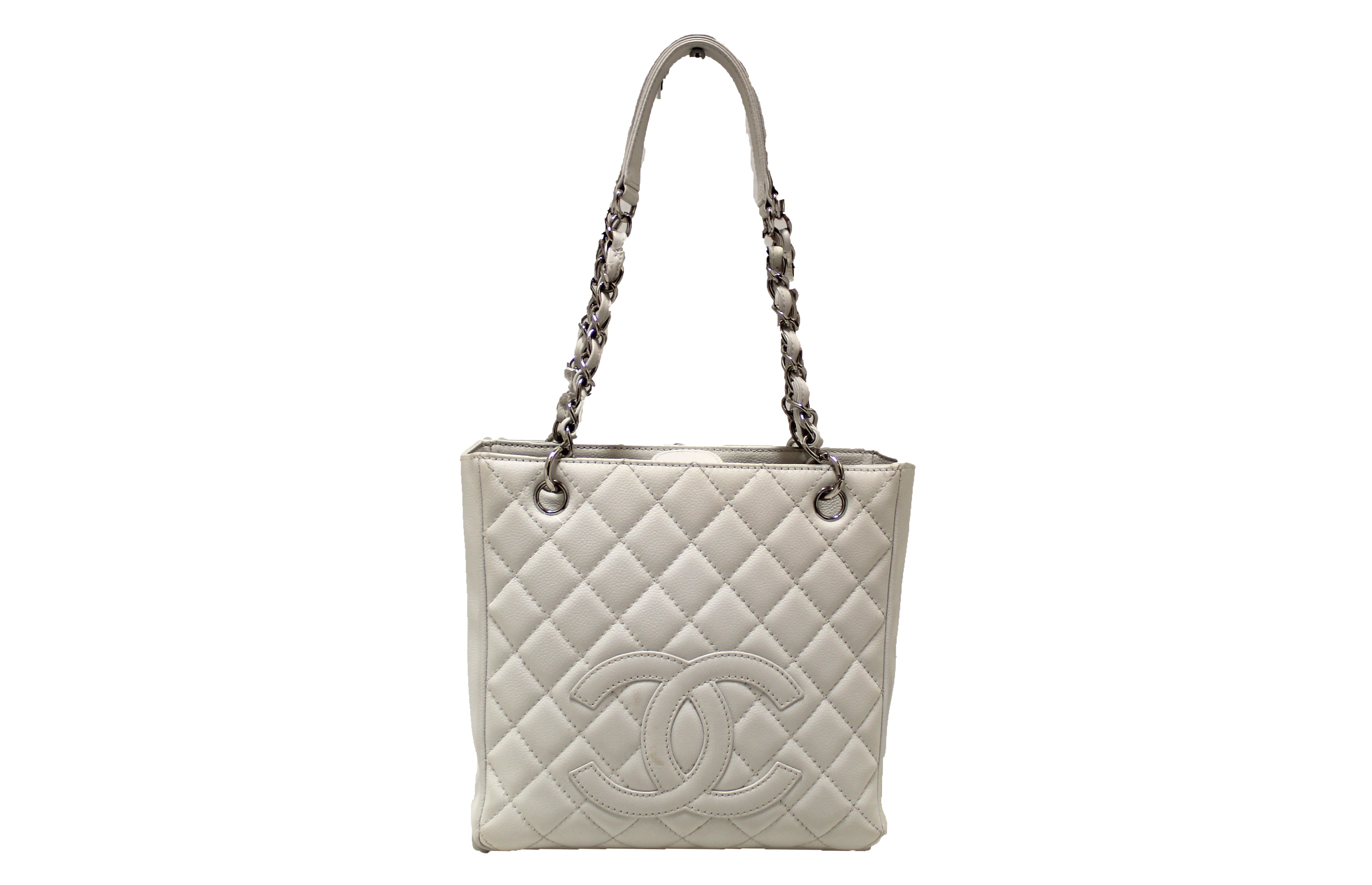 Authentic Chanel White Caviar Leather Petite Shopping Tote Bag - Luxury Designer Handbag for Women, Perfect for Work, Travel & Everyday Use