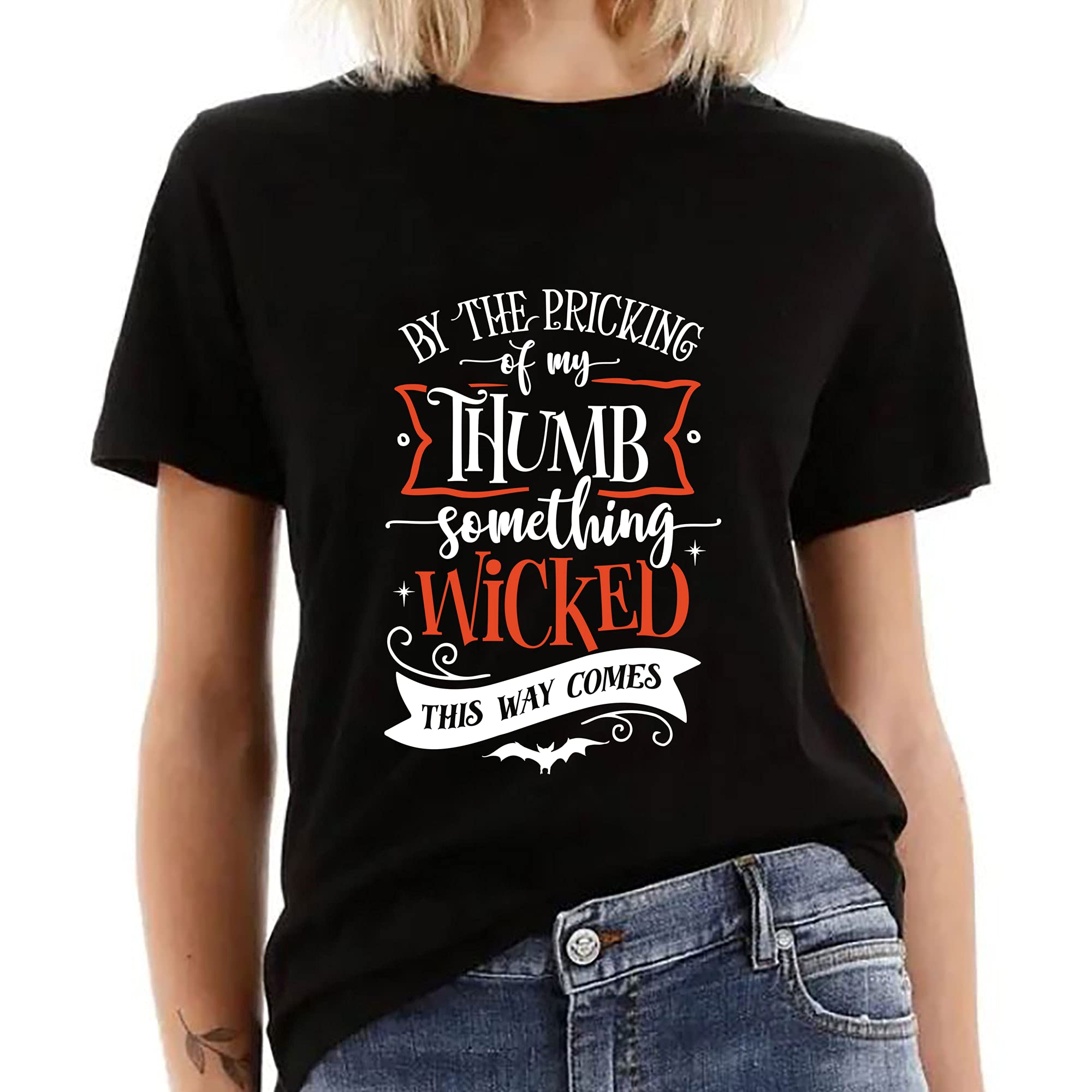 Funny Halloween T-Shirt for Women - 'Something Wicked This Way Comes' V-Neck Costume Top | Cute Halloween Gift for Wife, Mom, Sister | Perfect for Halloween Parties, Cosplay & Spooky Season Outfits