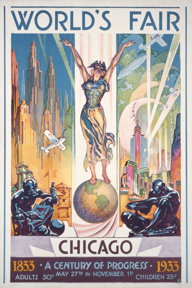 Vintage Chicago World's Fair Poster - Woman on Globe Art Print | 24x36 Gallery Quality Metal Wall Decor | Aluminum Sign for Home, Office & Bar Decor