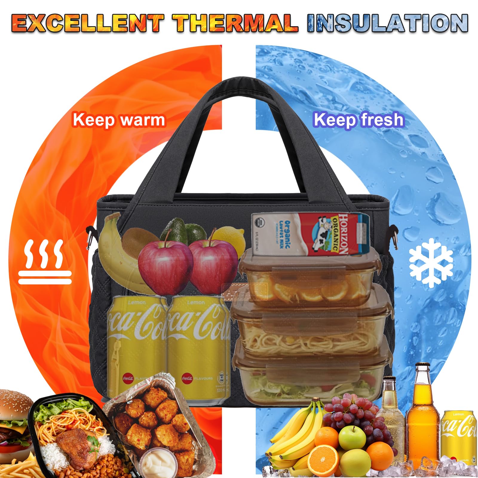 Artelaris Insulated Lunch Bag for Women - Large Leakproof Cooler Lunch Box for Work & School - Stylish Reusable Lunch Tote Bag for Office, Picnic & Outdoor Activities