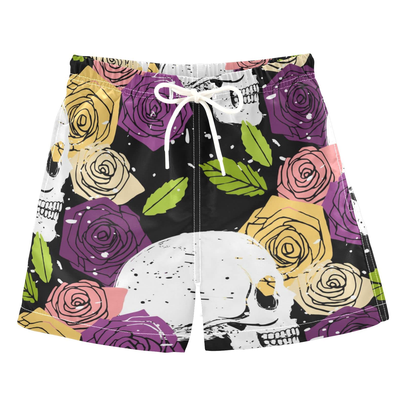 **Boys' Skull Floral Swim Trunks for Toddlers & Kids 2-8 Years - Quick Dry Bathing Suits for Beach, Pool & Summer Play**