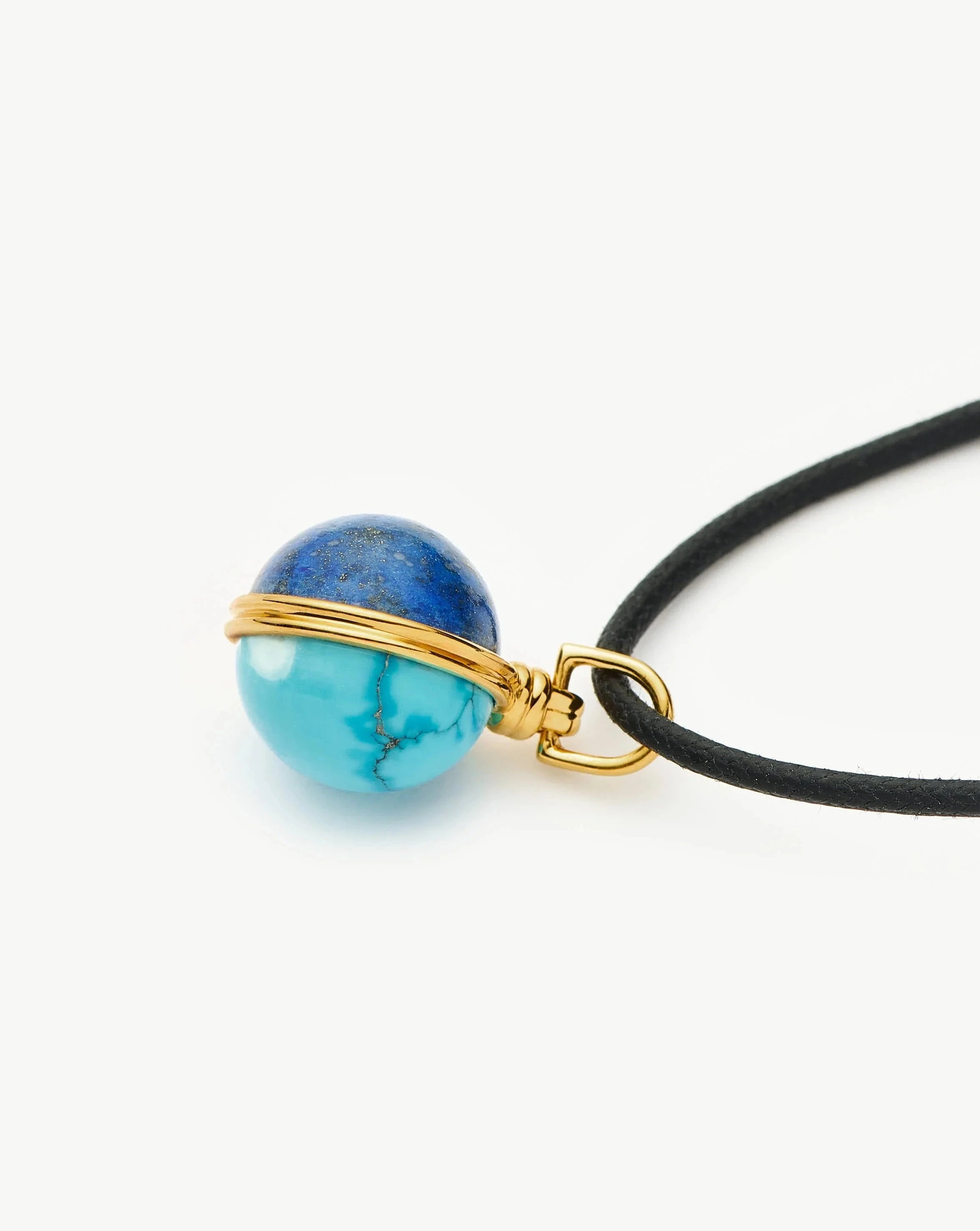 Sphere Gemstone Cord Pendant Necklace - 18k Gold Plated Lapis & Turquoise Beaded Jewelry for Women | Boho Chic Necklace for Casual Wear, Layering & Gift Giving