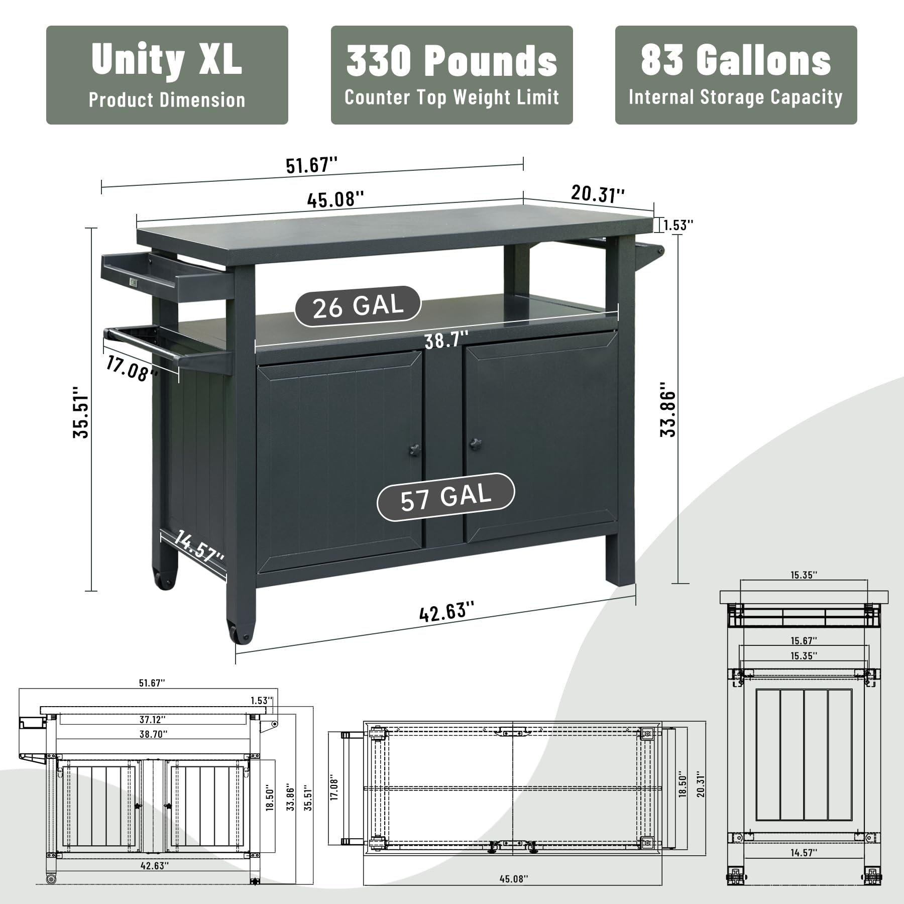 Premium Outdoor Grill Cart with Wheels - Heavy Duty Metal BBQ Prep Table, Kitchen Island & Dining Station for Patio, Backyard, Home Party & Bar Use (Grey) - Ideal for Grilling, Food Prep & Outdoor Entertaining