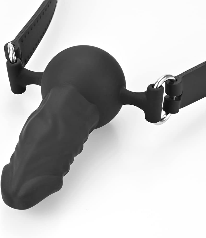Premium Adjustable Silicone Ball Gag with Penis Dildo - 3.81inch BDSM Bondage Restraint for Adults - Perfect for Role Play, Sensory Deprivation & Dominance Scenes (Style A)
