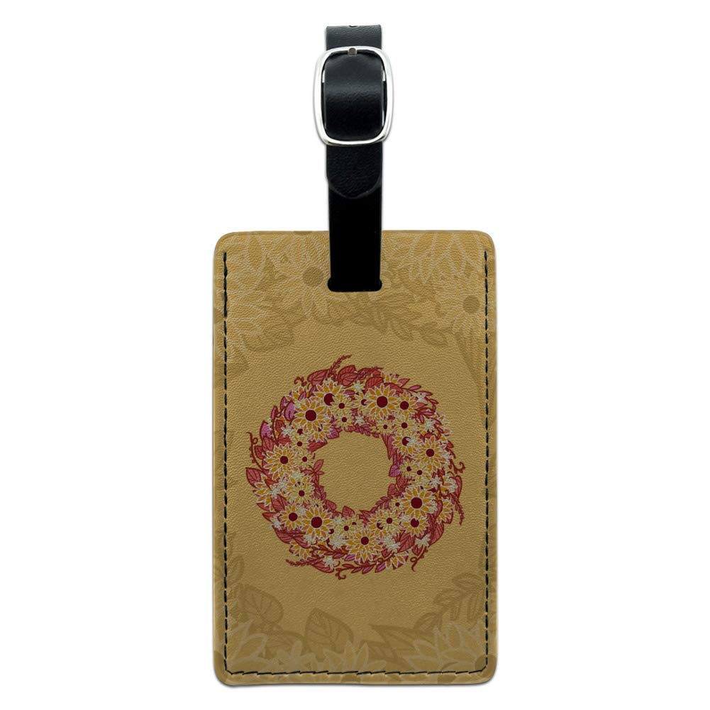 Autumn Fall Wreath Sunflower Leather Luggage Tag - Rectangle Carry-On ID Tag for Suitcases, Bags & Travel Accessories | Perfect for Holiday Travel, Gift Giving & Personal Identification
