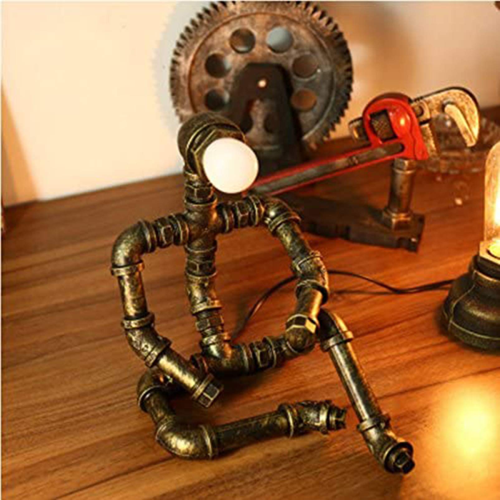 Vintage Industrial Steampunk Desk Lamp - Antique Iron Robot Pipe Table Light for Home Office Decor | Perfect for Study, Bedroom & Reading Nook