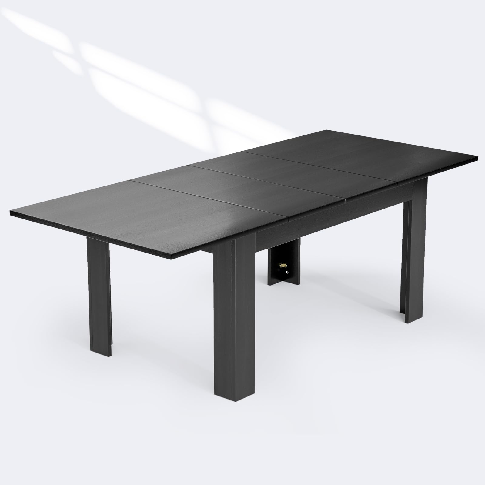 Extendable Farmhouse Dining Table for 6-10 People - Large Rectangular Plank and Beam Kitchen Table in Black - Perfect for Family Meals, Living Room Gatherings, and Home Office Meetings