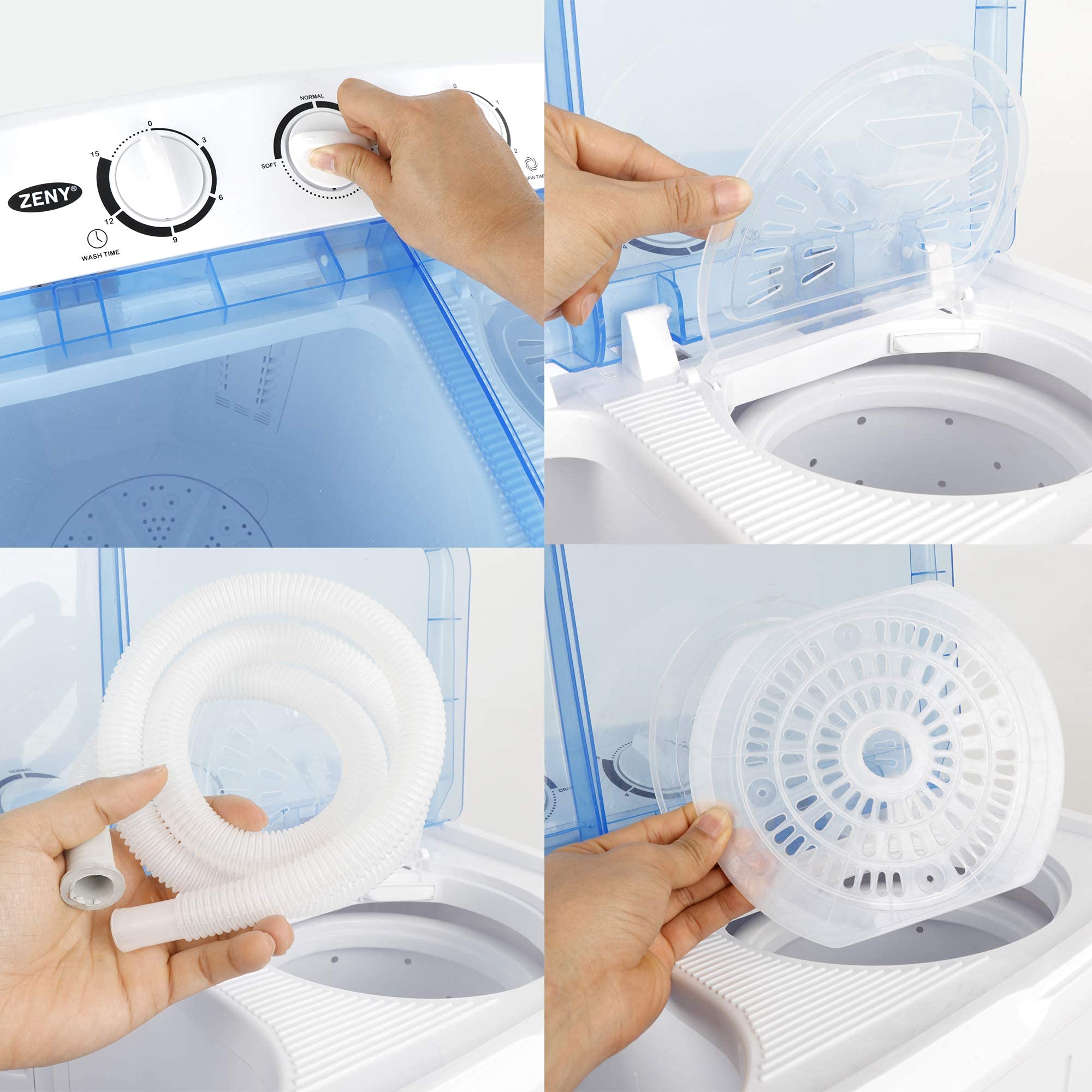 ZENY Portable Washing Machine - Compact Twin Tub Laundry Washer & Dryer Combo, 17.6lbs Capacity (11lbs Washer + 6.6lbs Spinner), Semi-Automatic Mini Washing Machine for Apartments, RVs, Camping & Travel - Perfect for Small Spaces & On-the-Go Laundry Needs