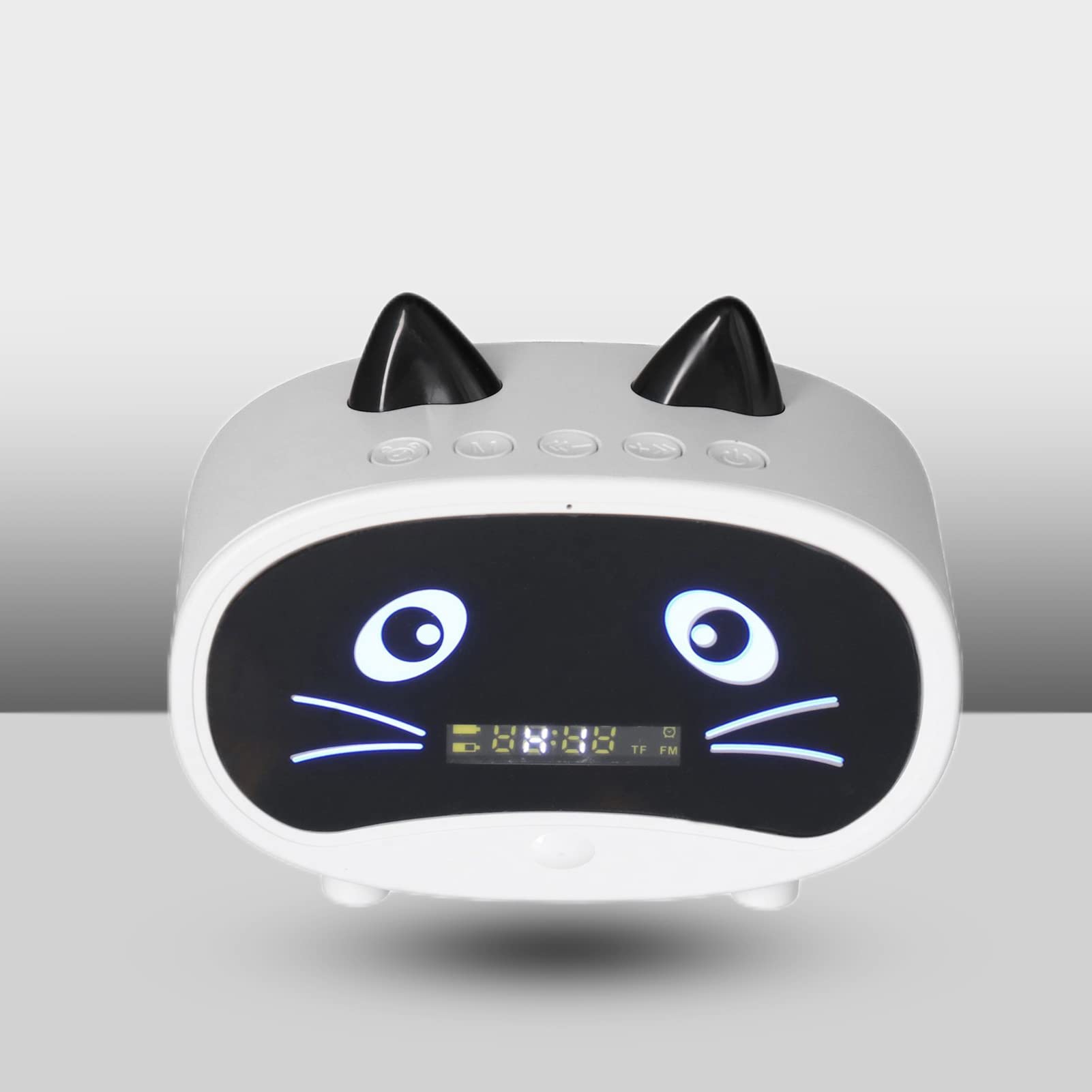 Wireless Bluetooth Speaker with Alarm Clock - Portable Bedroom & Office Speaker with Dual Alarm, LED Display, Cat Ear Design, FM Radio, USB/Memory Card Support, 1000mAh Rechargeable Battery (White) - Perfect for Bedside, Desk, Travel & Gift Giving