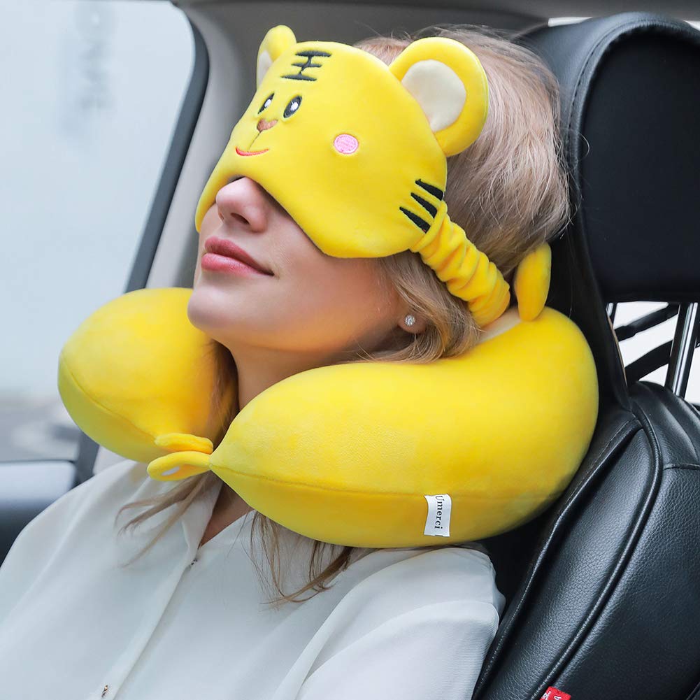 Memory Foam Travel Neck Pillow - 360-Degree Head Support for Airplane, Car, Train & Bus - Ultra Comfortable & Lightweight with Storage Bag - Perfect for Sleeping While Traveling or at Home (Tiger Print)
