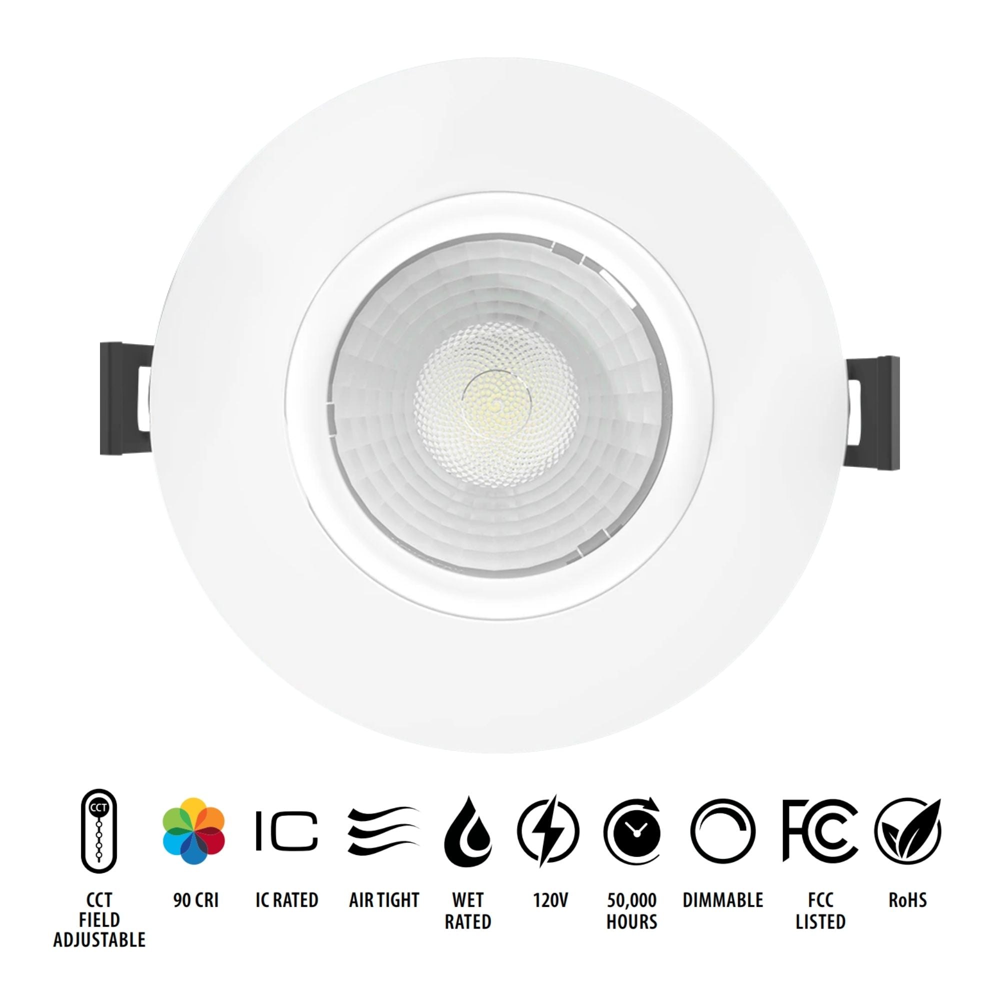 4 Pack Canless Gimbal Downlight - 1050 Lumens, 5 CCT Adjustable, 38° Beam Angle, White Smooth Trim - Perfect for Kitchen, Living Room & Bedroom Lighting