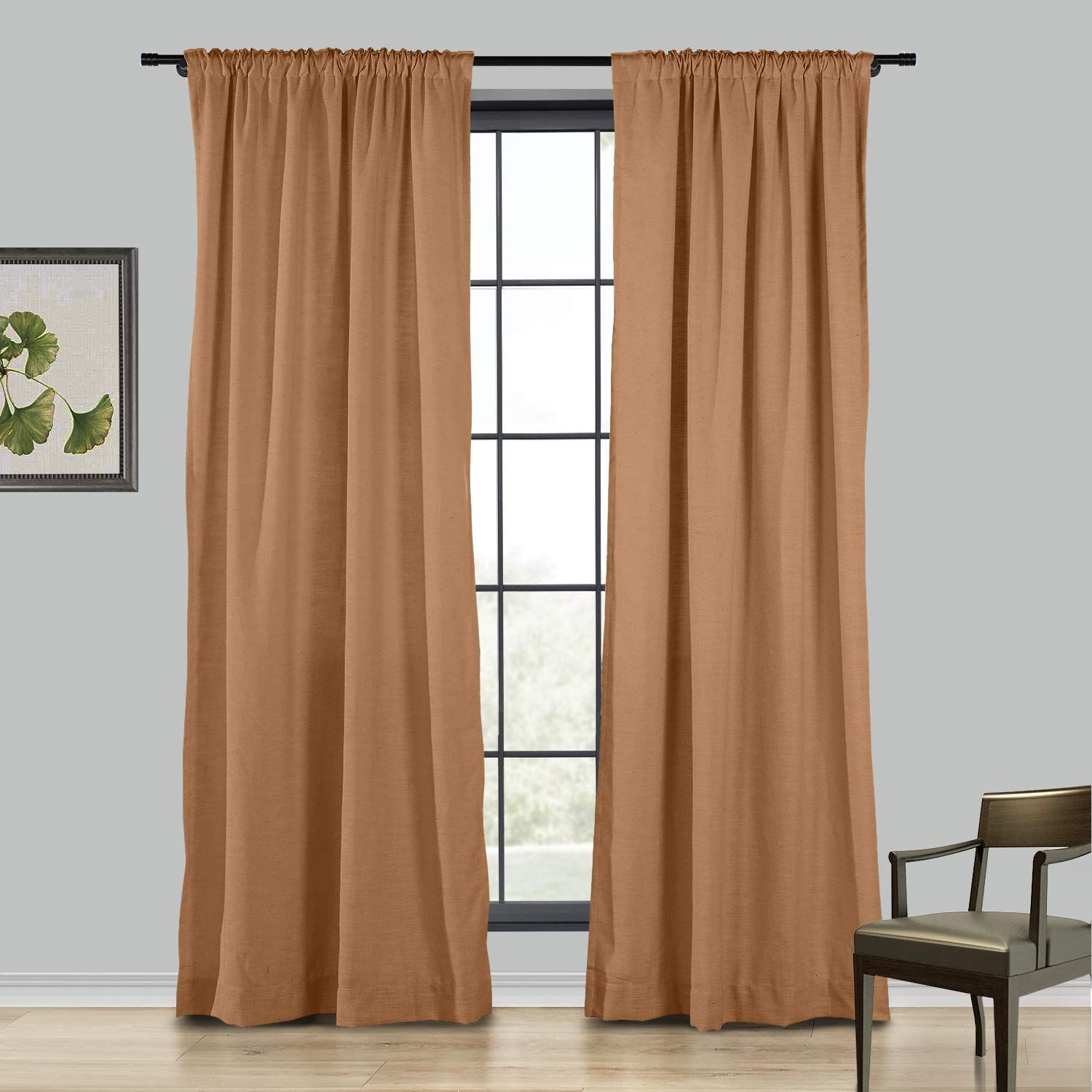 Extra Wide Linen Curtains 100Wx84L Inch - Room Darkening Drapery Panel with 4-in-1 Header (Rod Pocket, Back Tab, Hooks & Belt) - Orange Copper - Perfect for Living Room, Bedroom & Home Theater Blackout Needs (1 Panel)