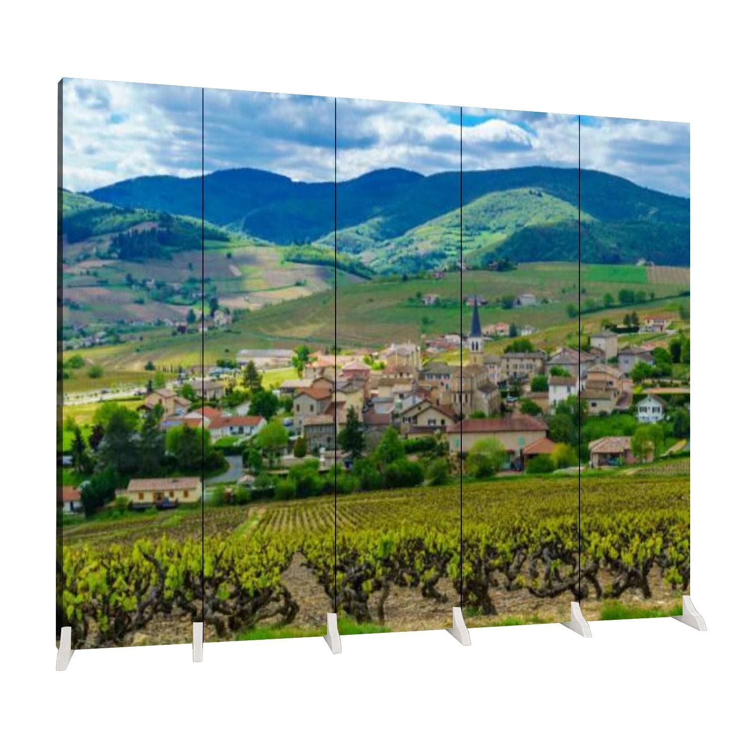 5-Panel Folding Room Divider - Vineyard & Countryside Landscape Canvas Privacy Screen - Freestanding Indoor Partition for Home, Office & Studio - Perfect for Creating Private Spaces in Living Rooms, Bedrooms or Workspaces
