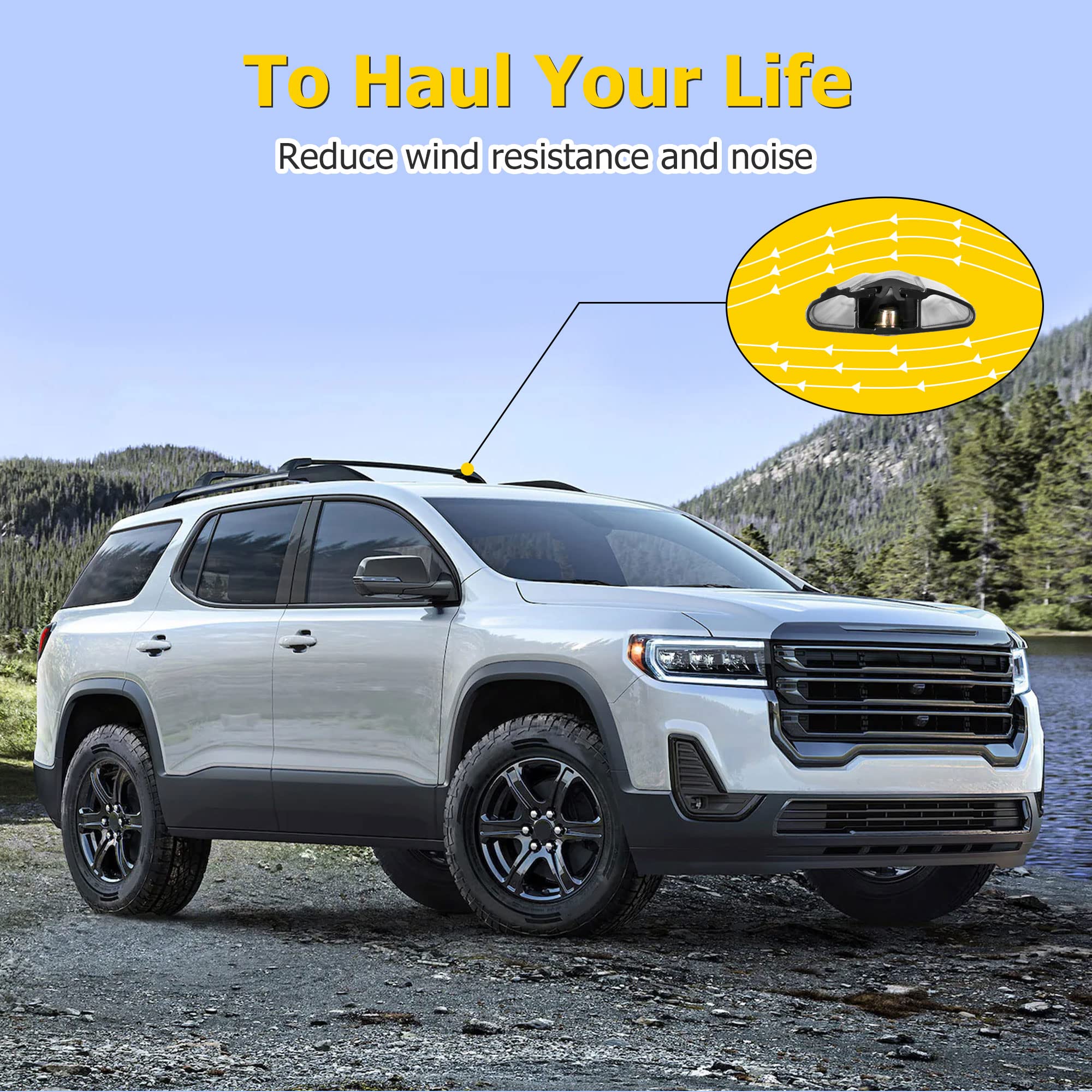 AUXMART Aluminum Roof Rack Cross Bars for 2017-2023 GMC Acadia - 165LBS Capacity, Bright Black Cargo Bars for One-Piece Side Rails (with Fixed Points) | Perfect for Road Trips, Camping Gear & Outdoor Adventures