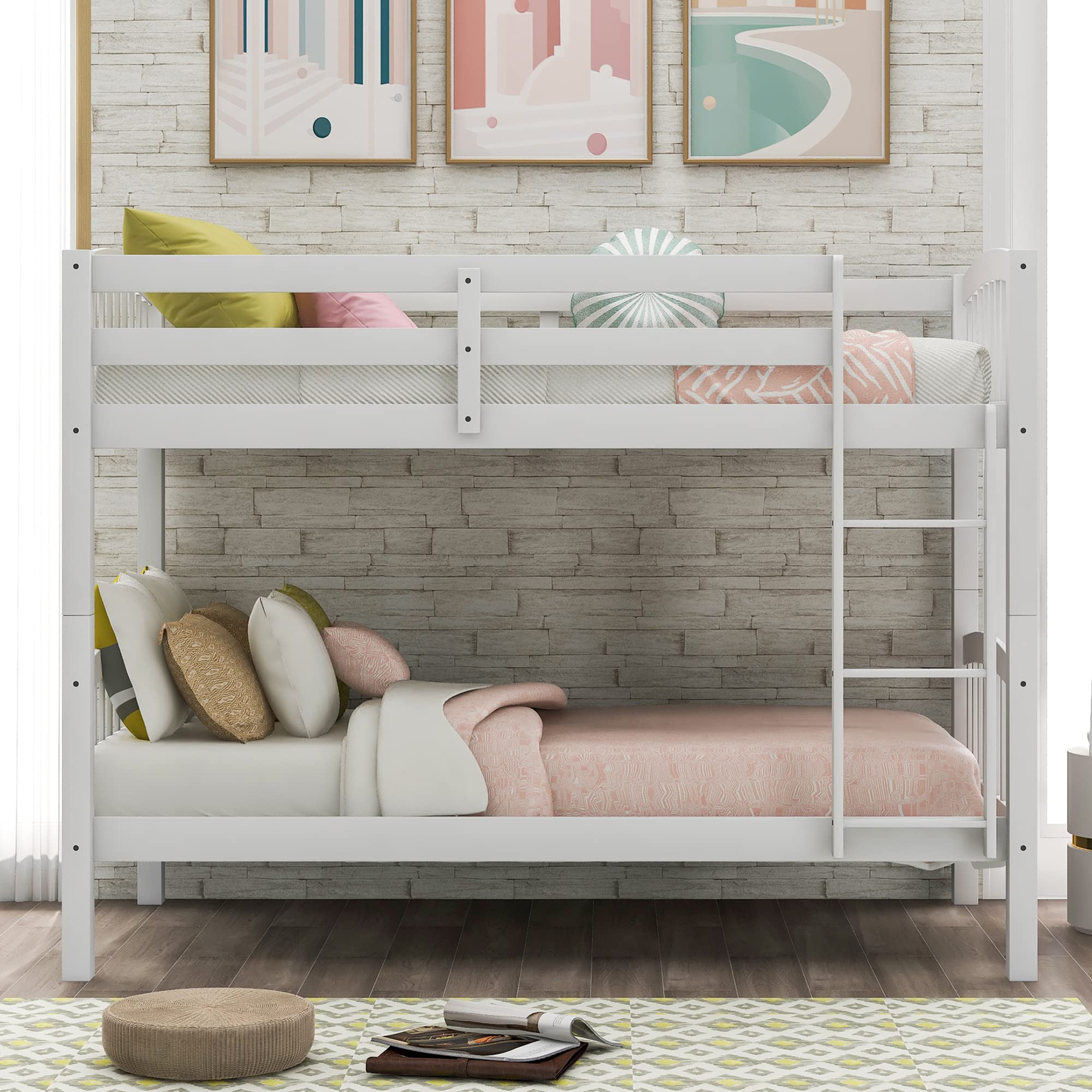 Solid Wood Twin Over Twin Bunk Bed Frame with Ladder for Kids & Teens | Space-Saving Kids' Bedroom Furniture for Siblings or Sleepovers
