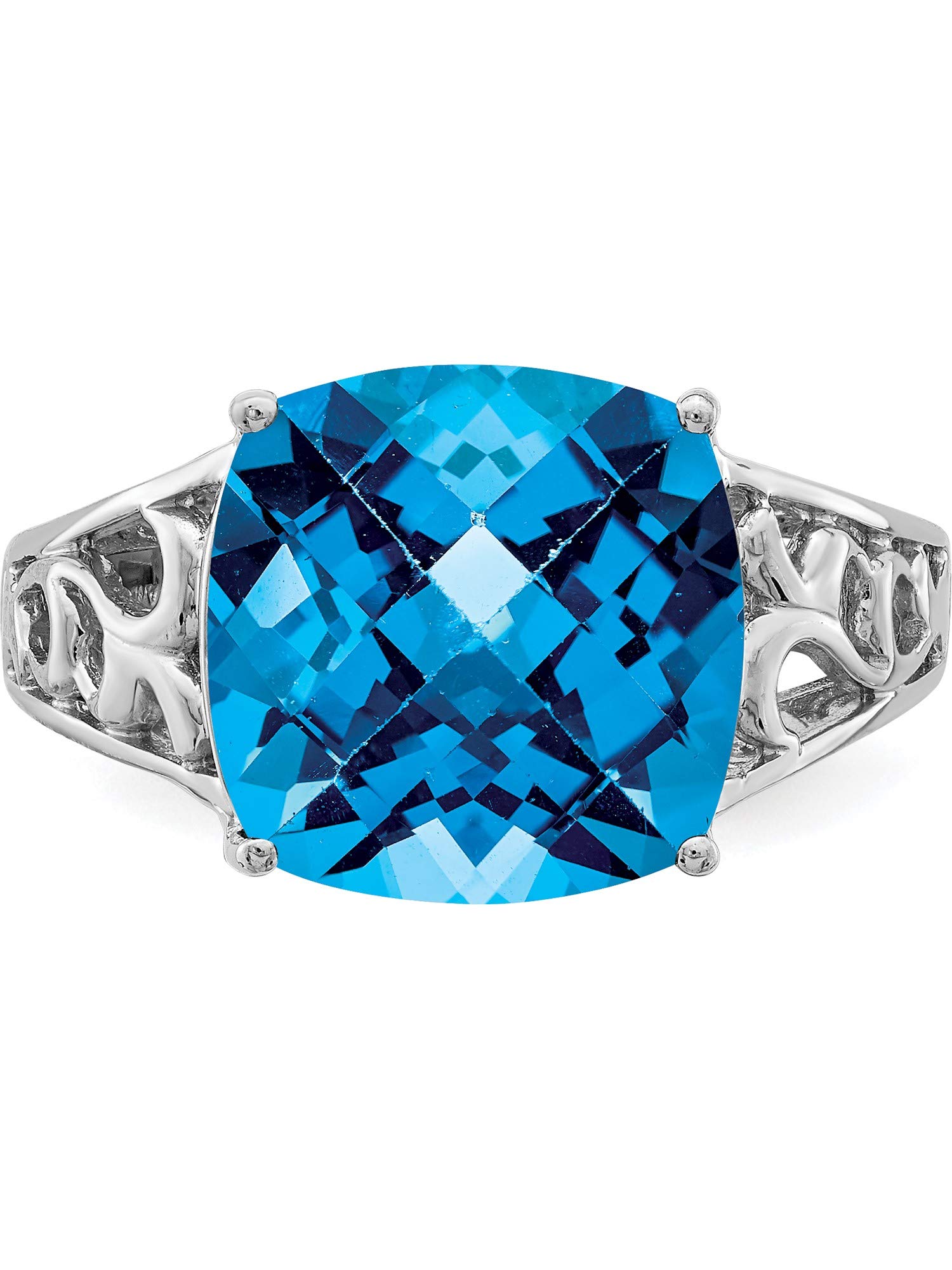 Sterling Silver Rhodium Plated Blue Topaz Ring - Elegant Checker-Cut Design for Women | Perfect for Engagement, Anniversary & Special Occasion Gifts