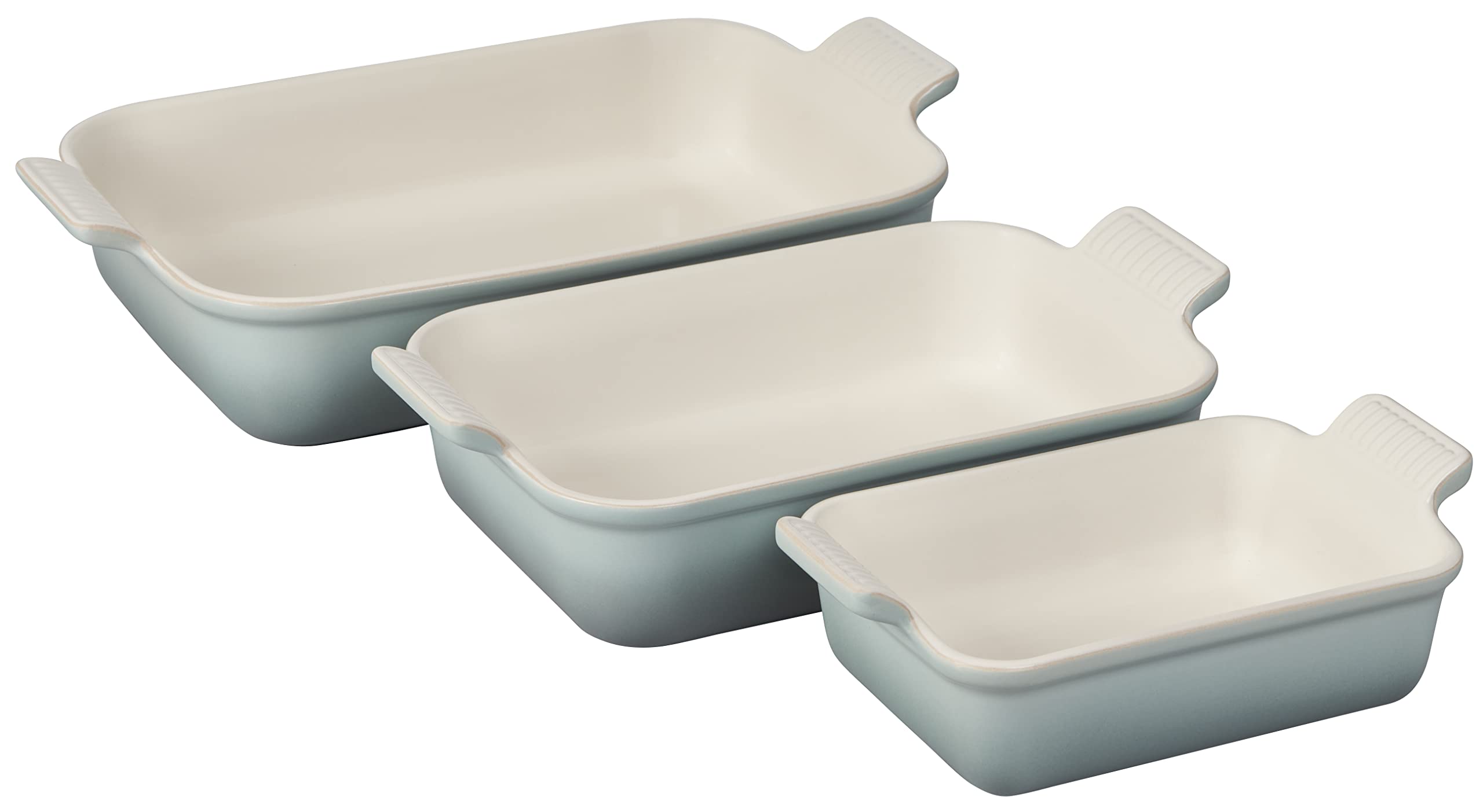 Le Creuset Stoneware Heritage Set of 3 Rectangular Baking Dishes - Sea Salt | Oven & Microwave Safe for Casseroles, Lasagna & Desserts | Elegant Serving Dishes for Dinner Parties & Holiday Meals