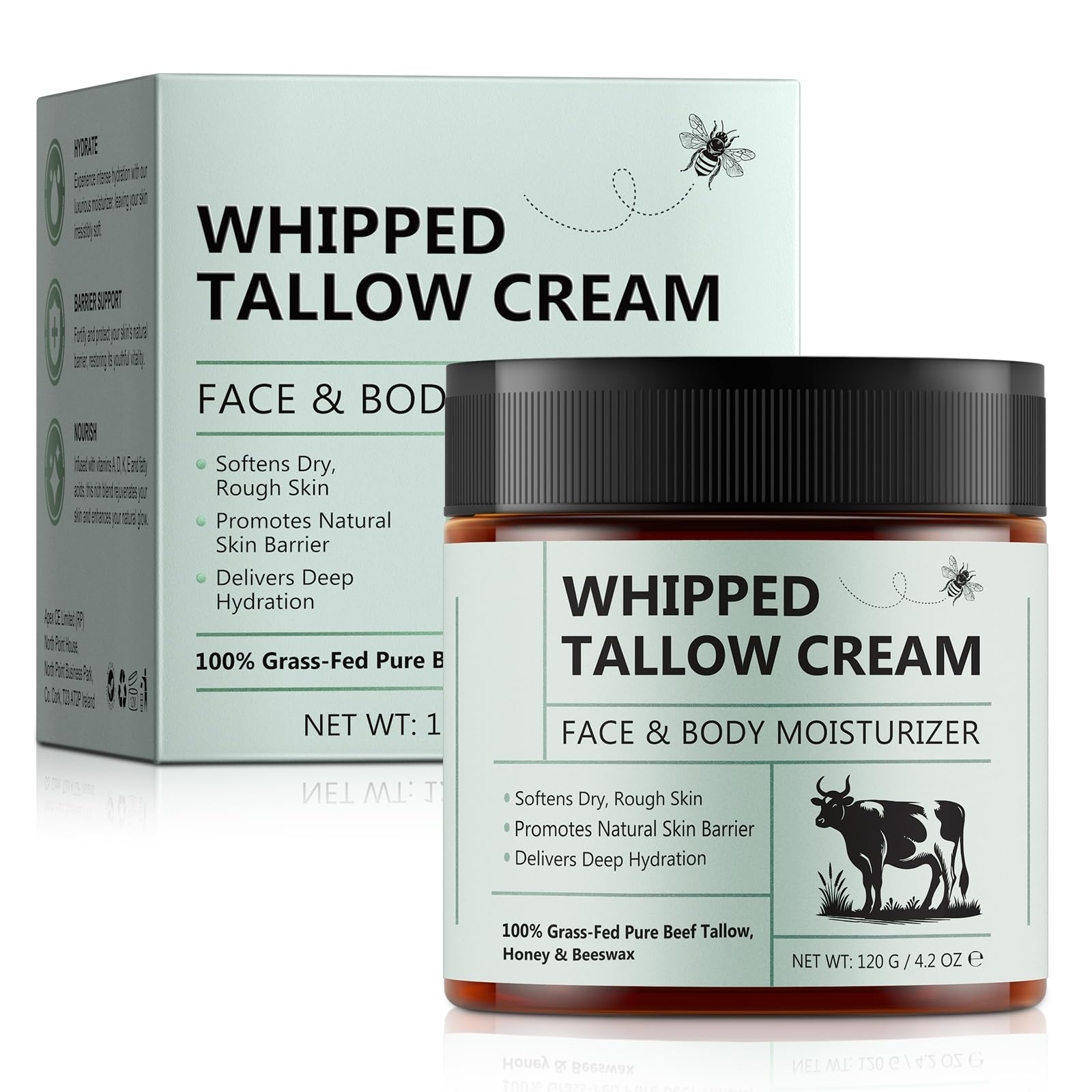 Natural Tallow & Honey Balm - Moisturizing Cream for Face & Body - Sensitive Skin Care - 4.2 oz