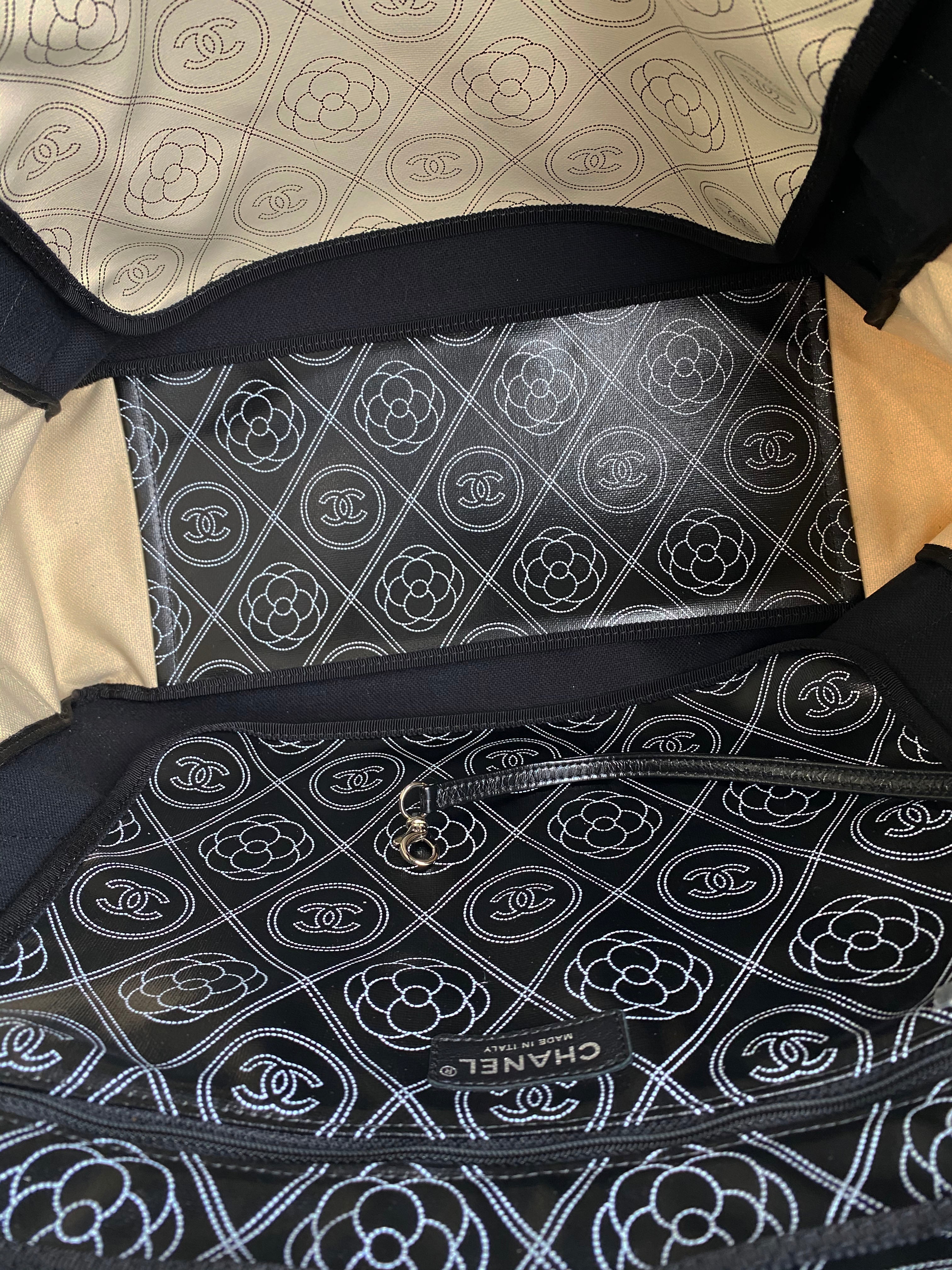 Chanel Black & White Logo Camellia Large Shopping Tote Bag - Luxury Designer Handbag for Women, Perfect for Work, Travel & Everyday Use