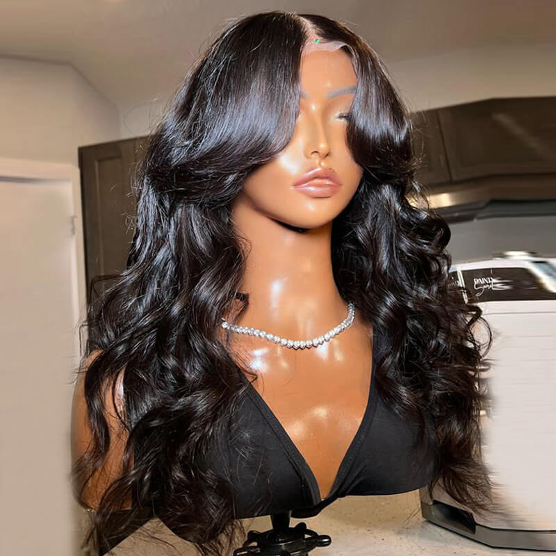 Eullair Loose Wave Human Hair Wig with Layered Cut & Curtain Bangs | Pre-Cut Lace Front Wig for Women | Perfect for Daily Wear, Cosplay & Special Occasions