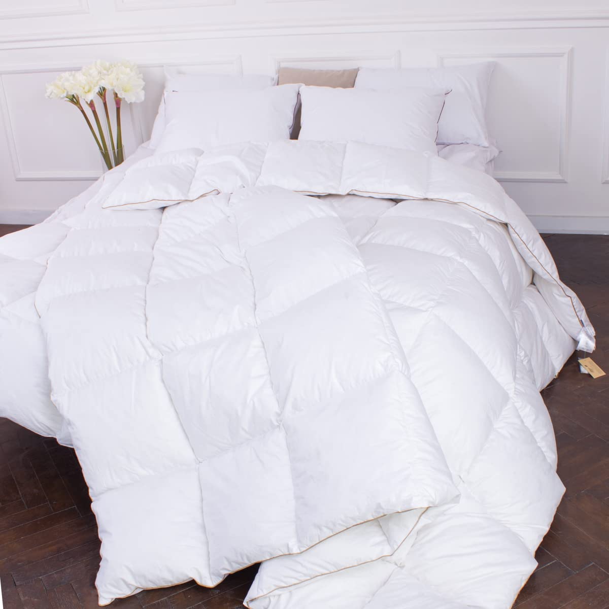 Premium White Feather Goose Down Comforter - 750 Fill Power, 2350g, 100% Natural Cotton Cover, Twin Size (White) - Ultra Warm Winter Bedding for Cozy Nights & Luxury Hotel-Style Comfort