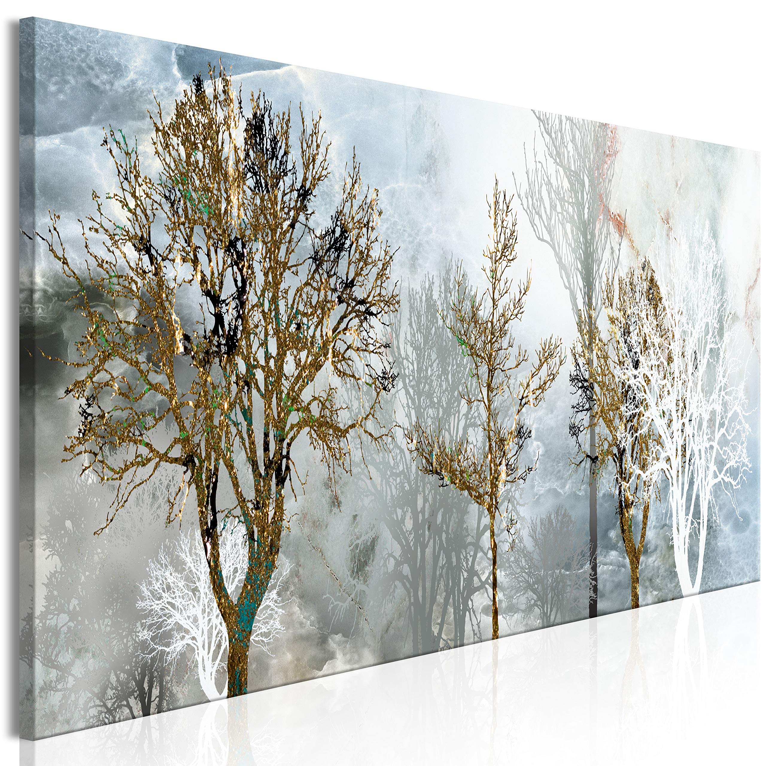 Artgeist Textured Canvas Wall Art - Abstract Grey Tree Forest Painting 53x18 in, Framed Modern Home Decor for Living Room, Bedroom & Office | Contemporary Canvas Prints & Picture Artwork