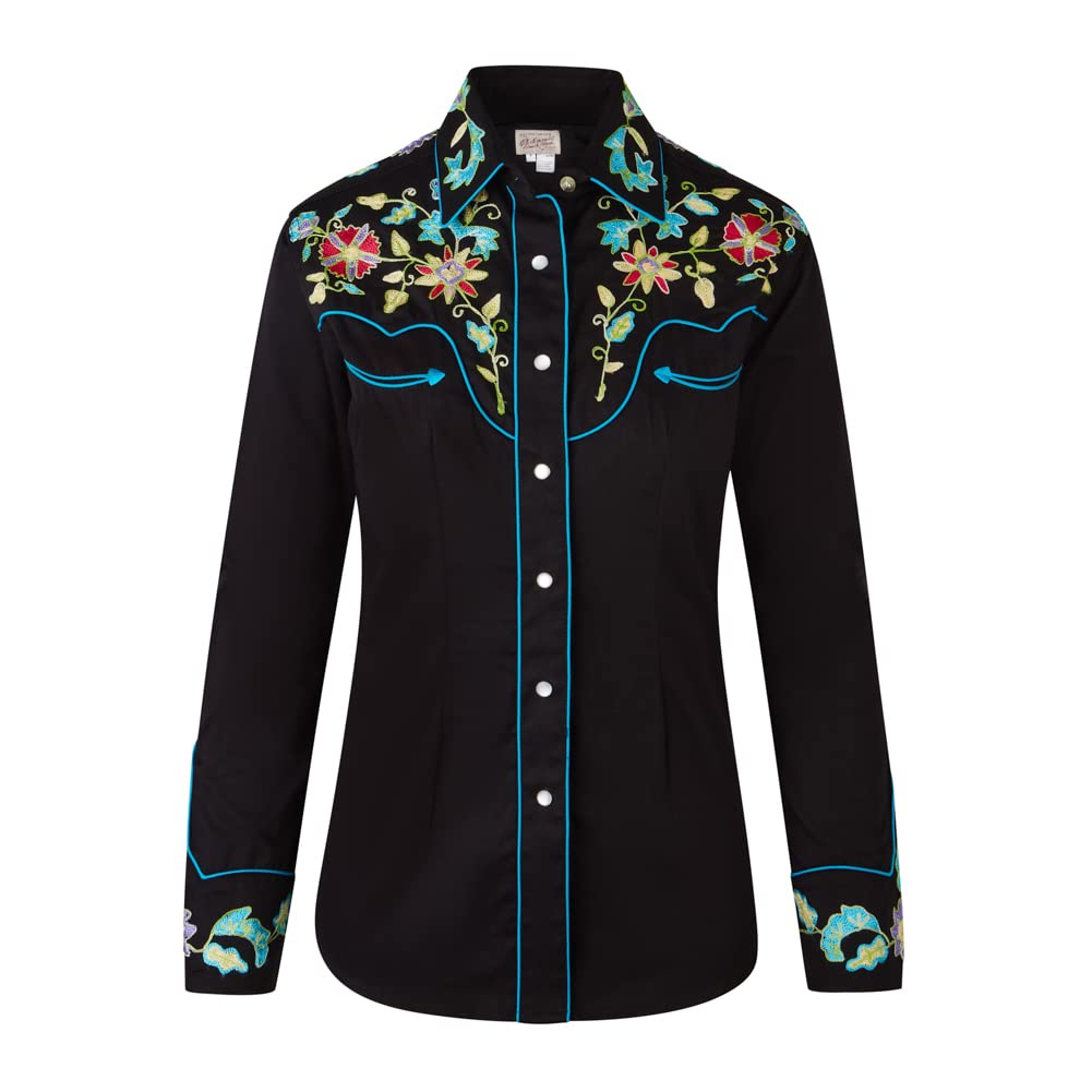 Stylish Black Floral Western Shirt for Women & Men - Vintage Cowboy Style Shirt for Country Music Festivals, Rodeo Events and Western Fashion