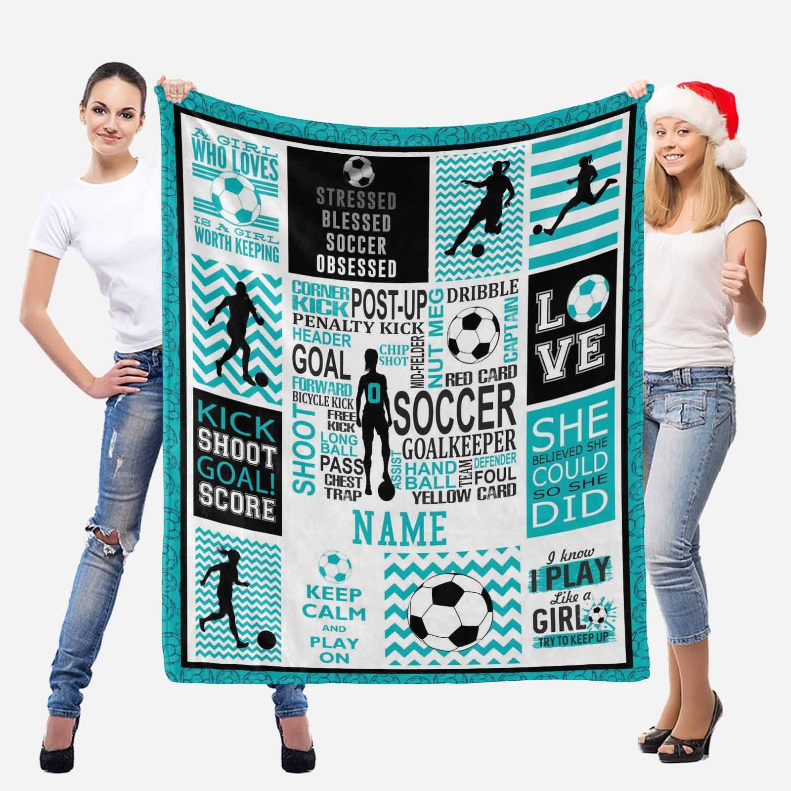 Personalized Soccer Blanket with Name & Number - Custom Sports Gift for Daughter, Granddaughter, Women & Friends - 50