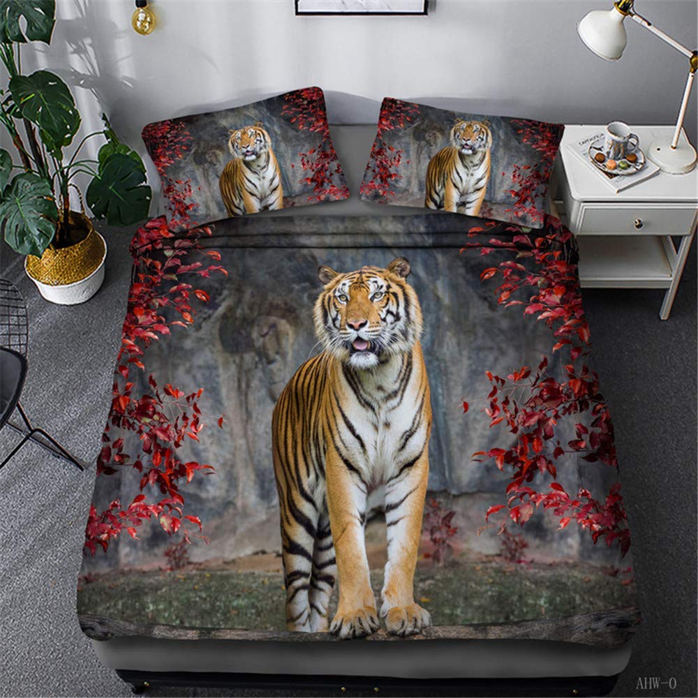 3D Printed Tiger Lion Colorful Bedding Set - Duvet Cover with 2 Pillow Shams | Twin, Full, Queen, King Size | Soft & Stylish Home Bedroom Decor for Kids, Teens & Adults | Perfect for Jungle Theme Rooms & Wild Animal Lovers