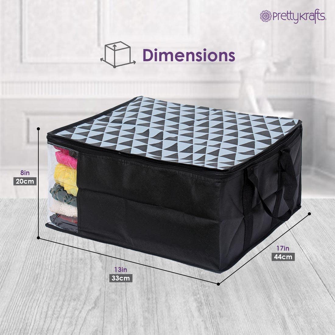 PrettyKrafts™ Premium Non-Woven Saree Storage Bags - 3-Pack Grey Closet Organizers for Sarees, Dresses & Wardrobe - Space-Saving Travel & Home Storage Solution