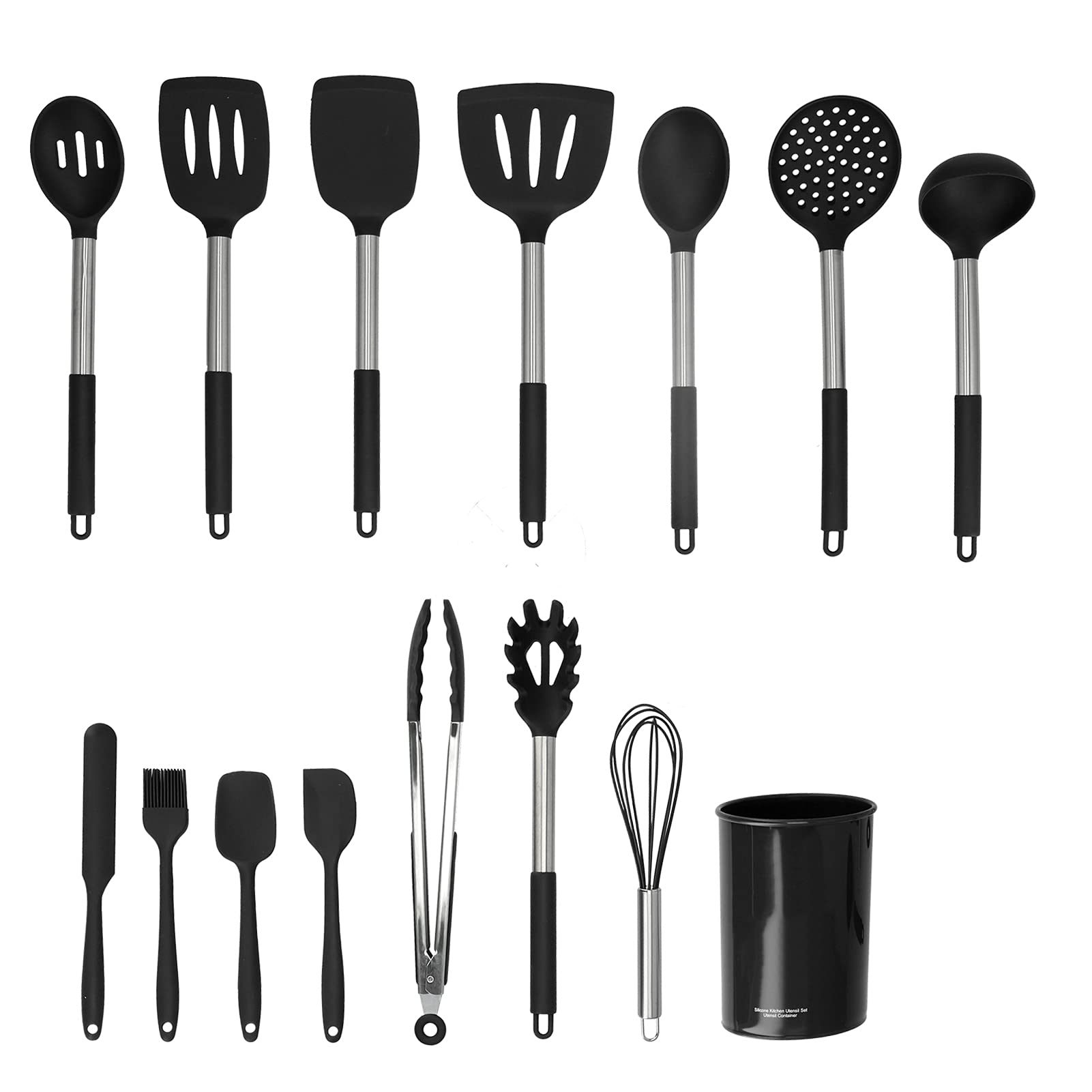 15PCS Non-Stick Silicone Kitchen Utensils Set - Heat Resistant Cooking Tools with Spatula and Shovel for Home Use (Black) - Perfect for Baking, Frying, and Everyday Cooking
