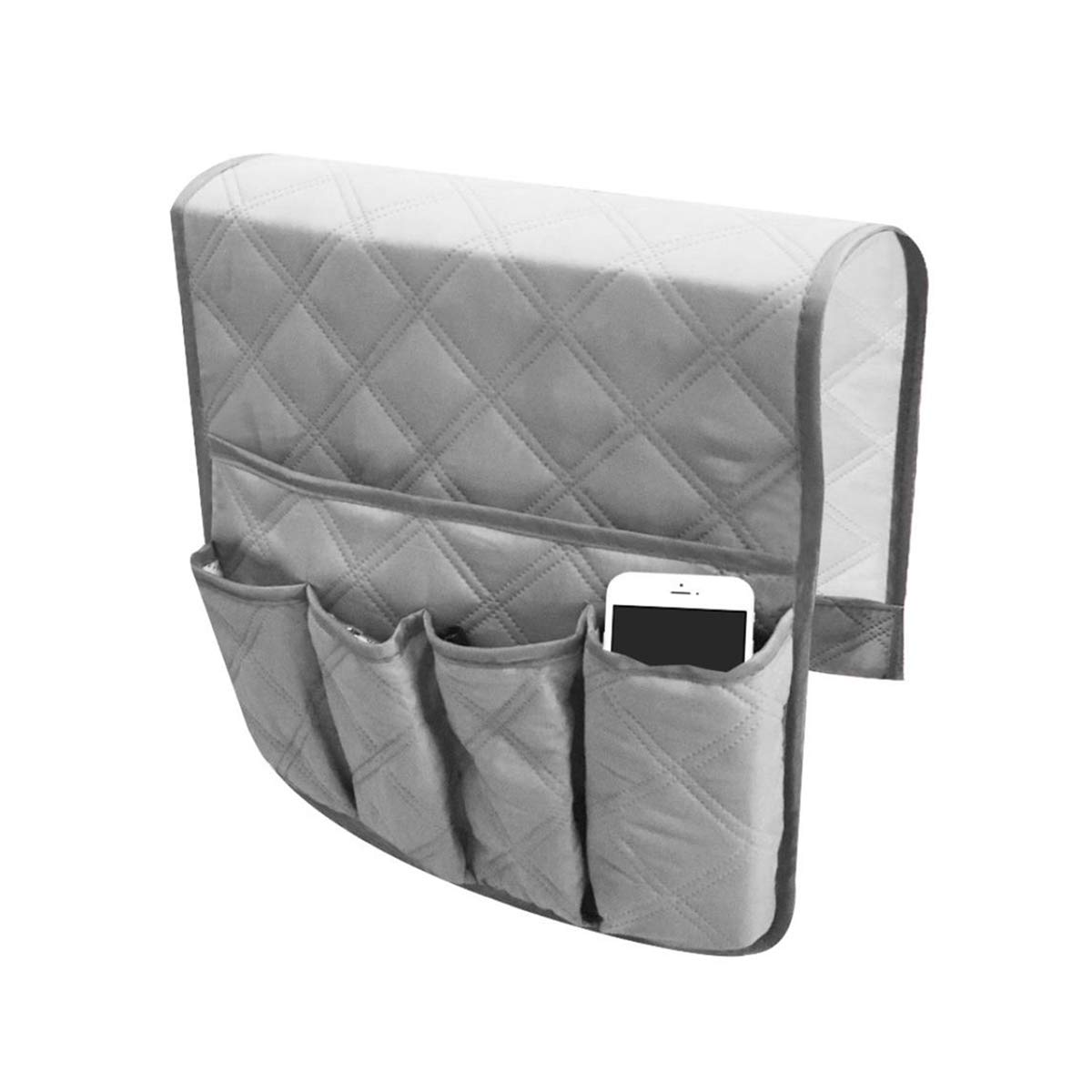 Non-Slip Armrest Covers with Storage Pockets - Sofa Couch Protector Slipcovers for Living Room Furniture, Grey - Perfect for Organizing Remote Controls, Phones & Essentials in Home Theater or Family Room