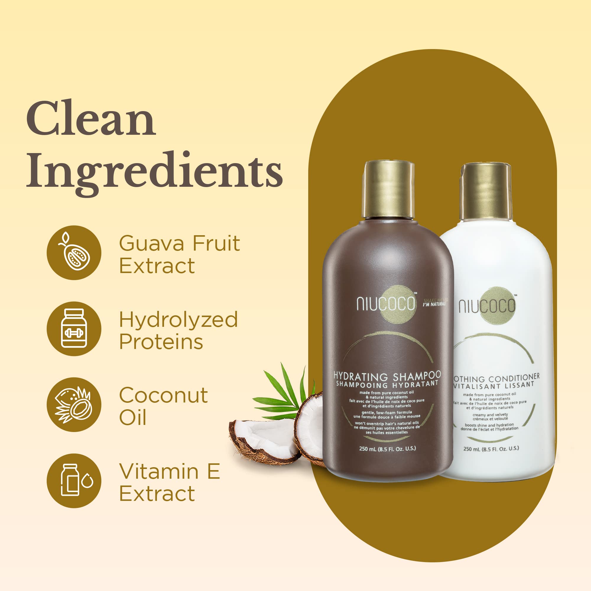 Organic Coconut Oil Shampoo & Conditioner Set - 100% Natural, Chemical-Free, Sulfate-Free Hair Care (250ml) - Perfect for Dry, Damaged Hair & Scalp Nourishment at Home or Salon