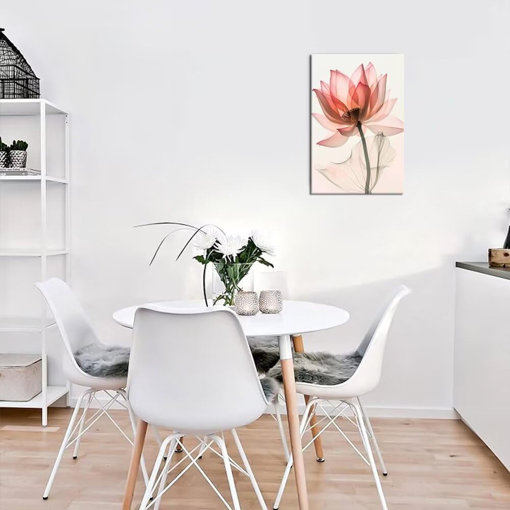 Wall HDQ Pink Lotus Canvas Art - Elegant Blooming Floral Painting, Framed Modern Print for Bathroom, Living Room, Bedroom, Office & Spa Decor - Ready to Hang