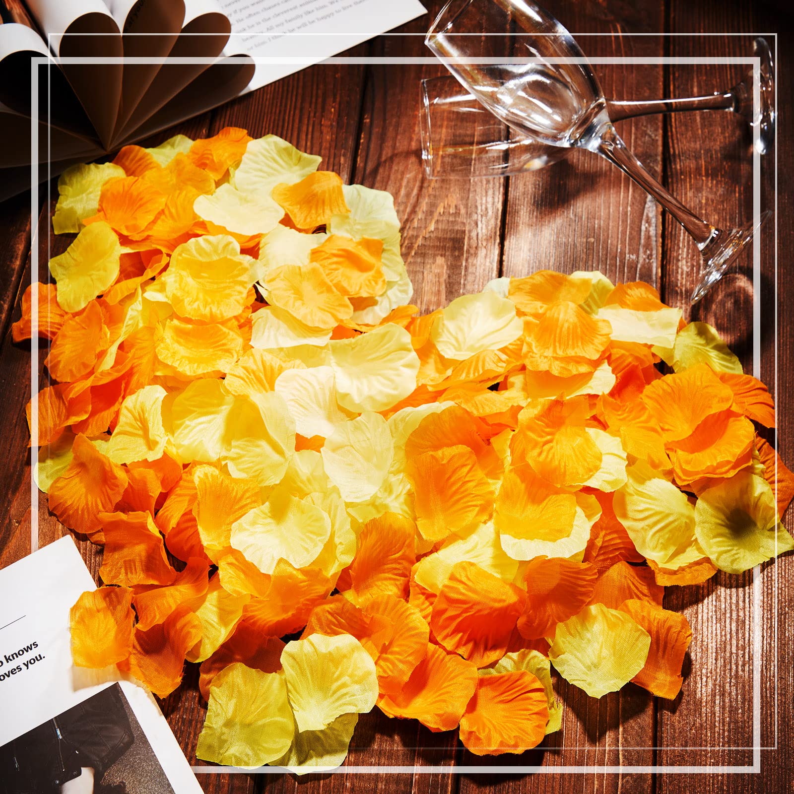 2000 Pcs Orange Yellow Silk Rose Petals - Fake Flower Petals for Wedding Decor, Bridal Shower, Romantic Night & Party Decorations | Perfect for Aisle Scattering, Table Centerpieces, Photo Backdrops
