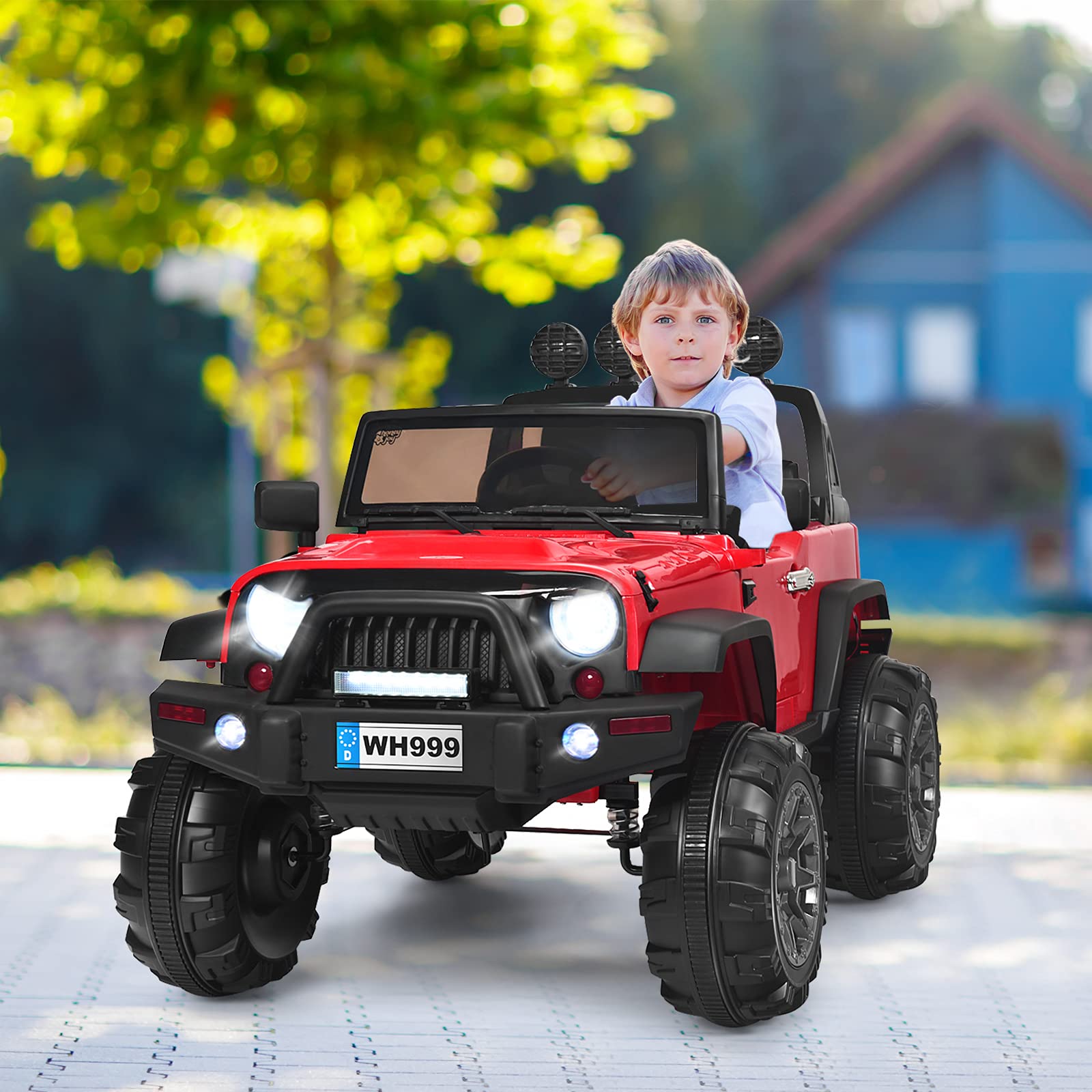 **HONEY JOY 12V Kids Ride On Truck - Electric Battery-Powered Car with Spring Suspension, MP3 Player, LED Lights & Remote Control - Openable Door 4 Wheeler Toy for Toddlers - Perfect Gift for Boys & Girls (Red) - Ideal for Outdoor Play, Birthday Presents & Family Fun**